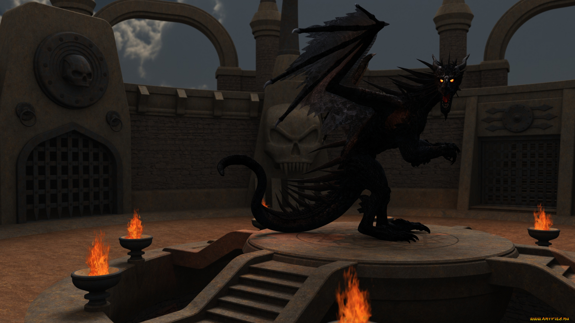 3д, графика, существа, , creatures, дракон, огни