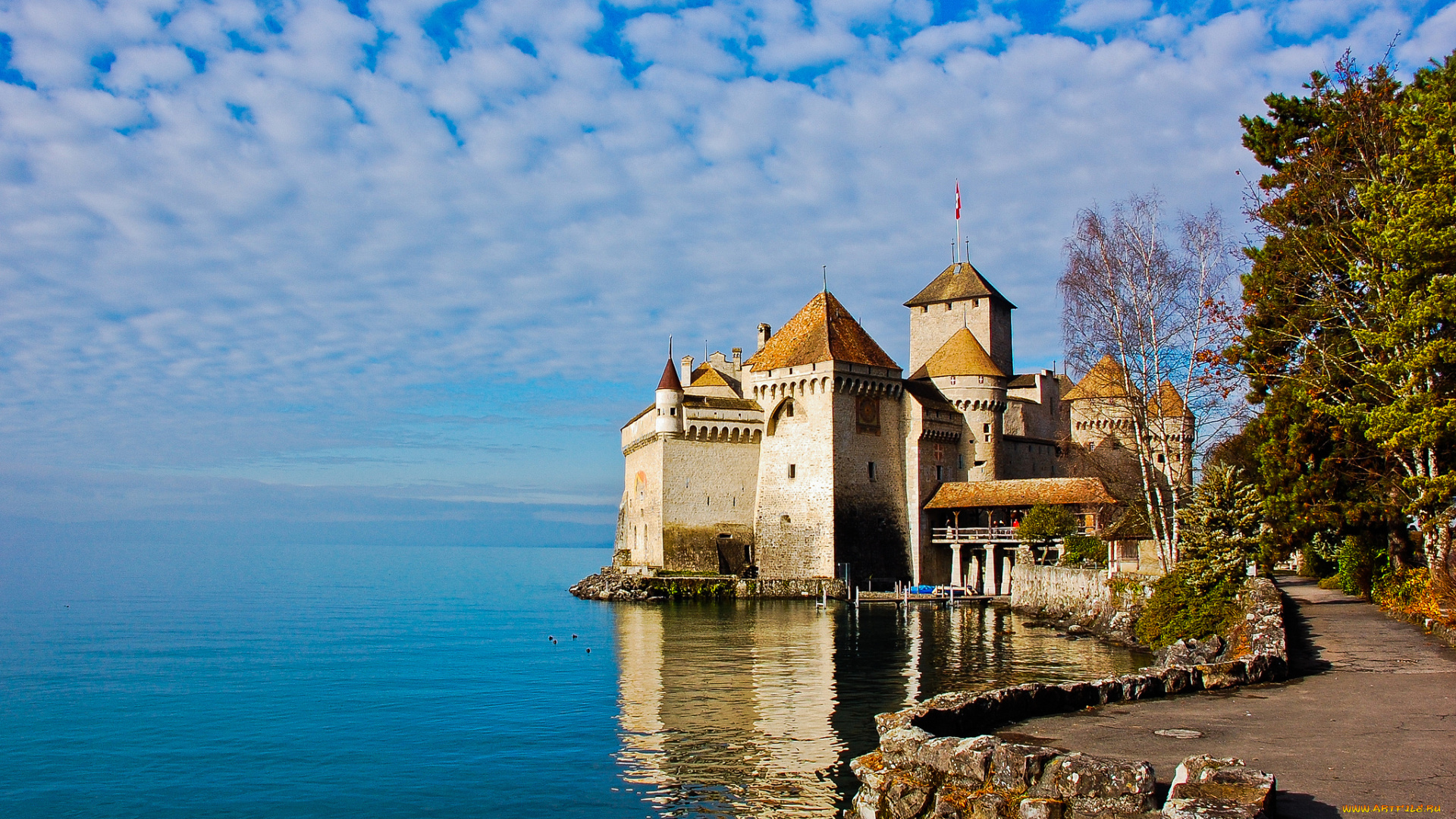 ch&, 226, teau, de, chillon, города, замки, швейцарии, озеро, замок