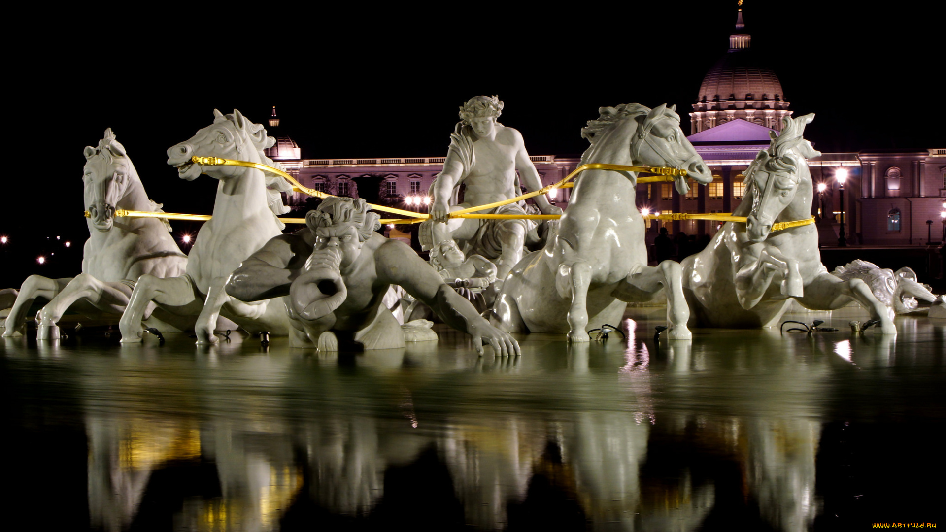 chimei, museum, города, -, фонтаны, группа, конная, фонтан