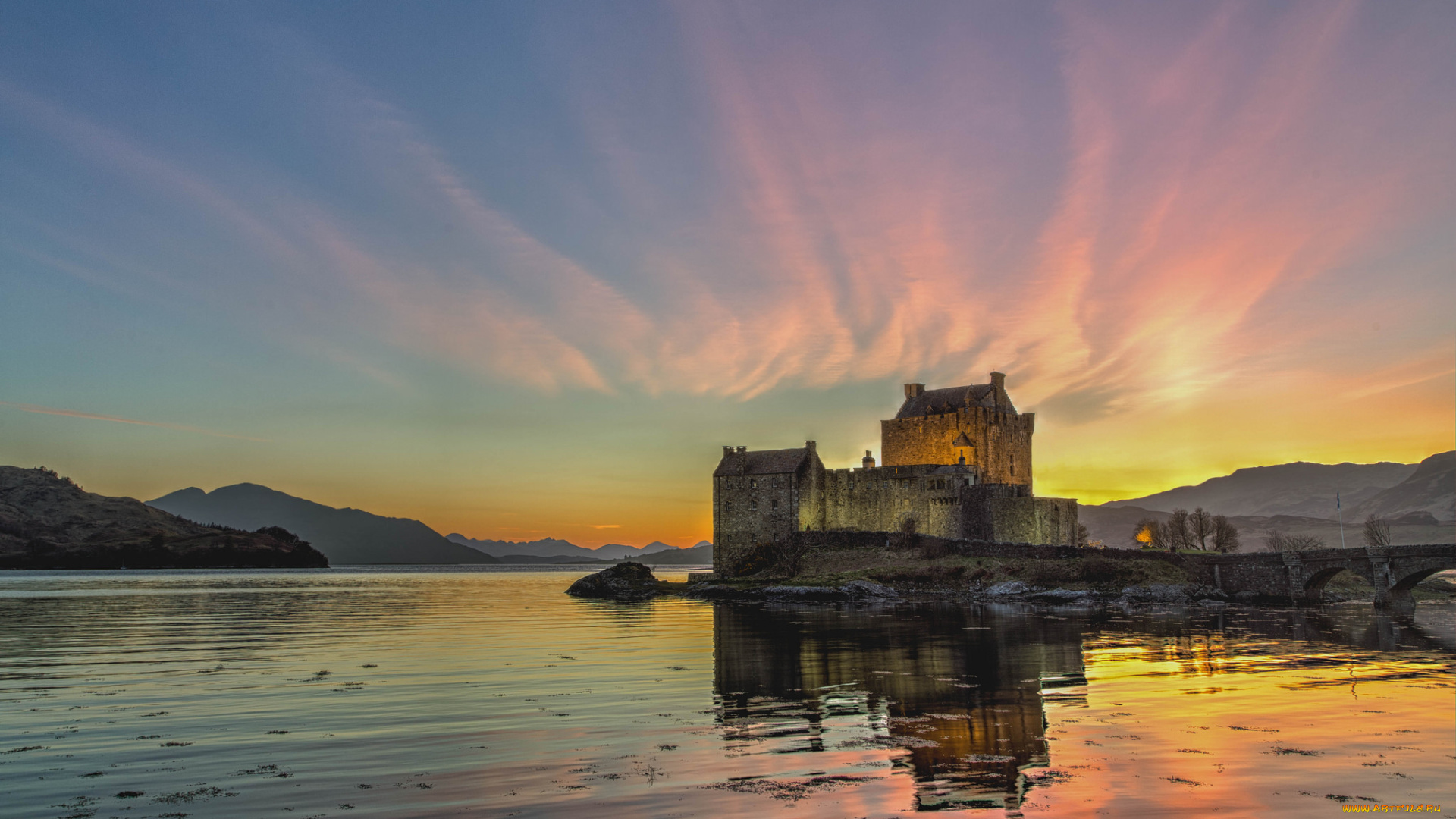 eilean, donan, castle, города, замок, эйлен-донан, , шотландия, горы, озеро, замок