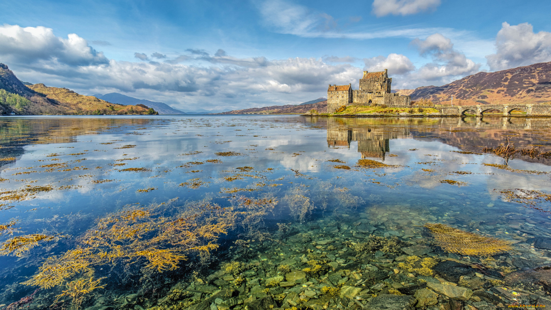 eilean, donan, castle, города, замок, эйлен-донан, , шотландия, горы, озеро, замок