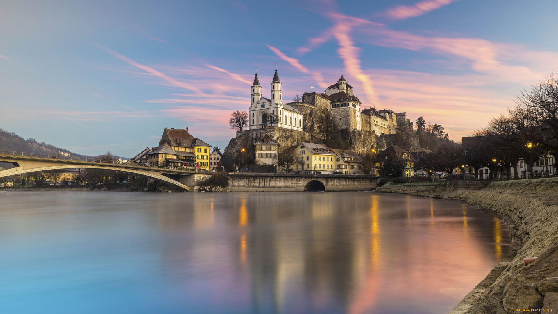 fortress, aarburg, города, -, дворцы, , замки, , крепости, набережная, мост, крепость