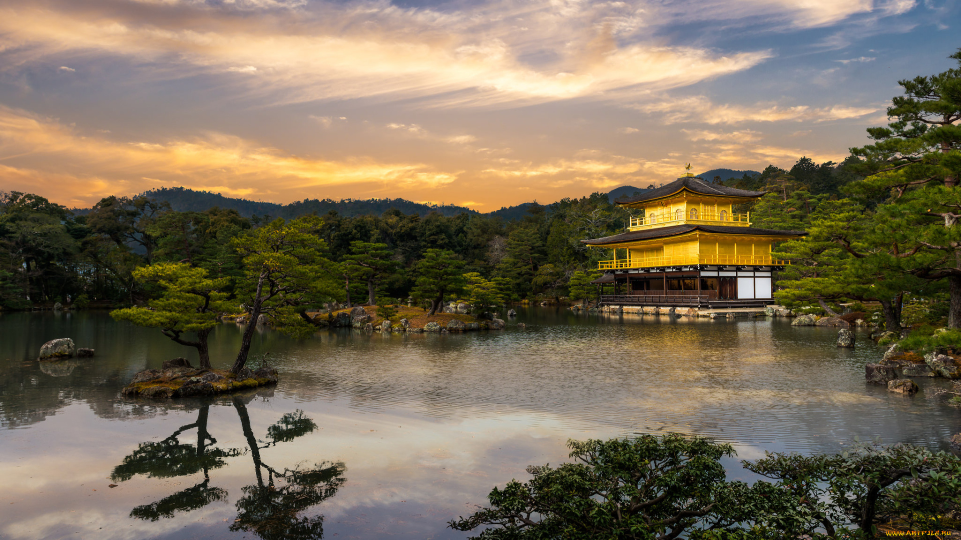 golden, pavilion, города, -, буддийские, и, другие, храмы, пагода, водоем, парк