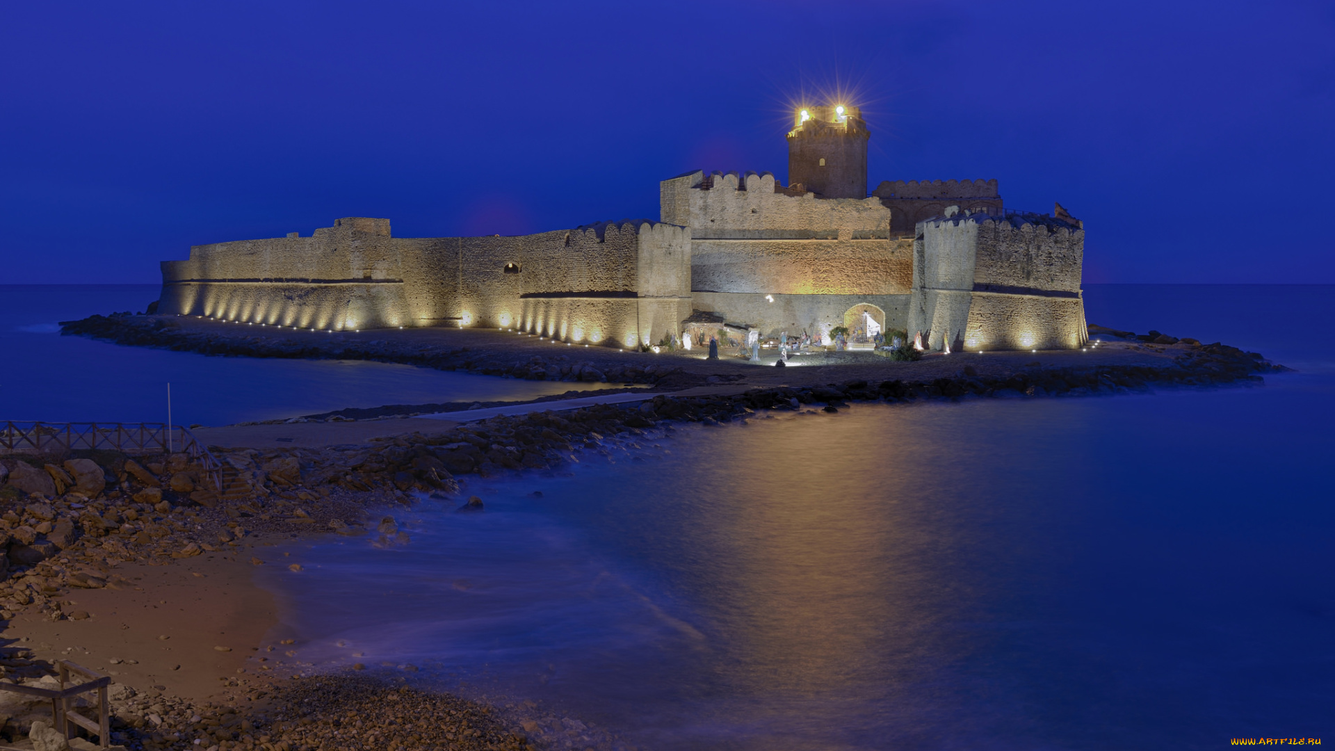 города, -, дворцы, , замки, , крепости, ночь, огни, море, дворец