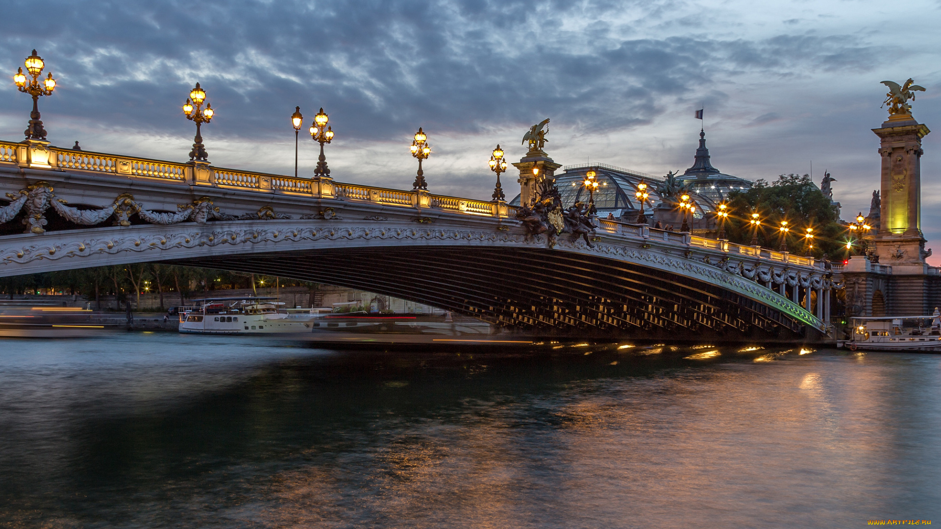 города, -, мосты, огни, мрст, река, ночь