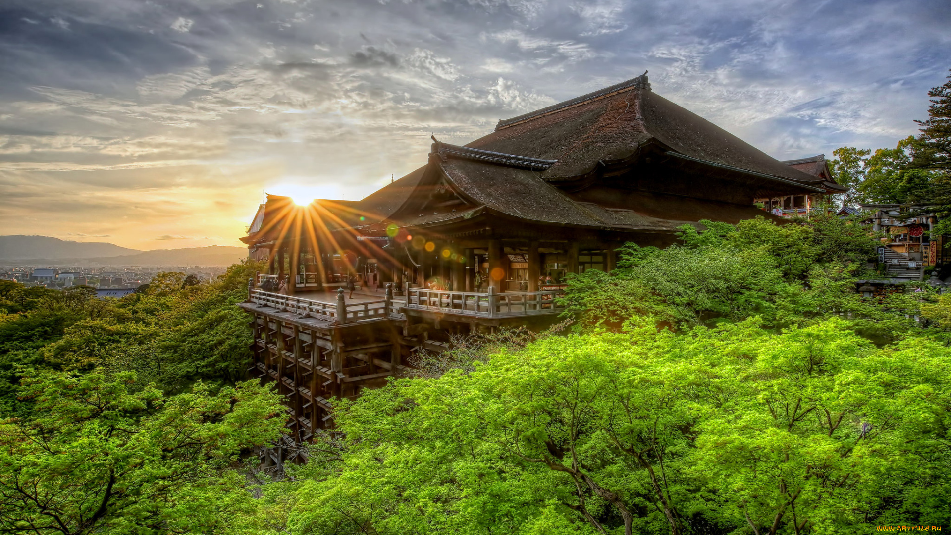 города, -, пейзажи, горы, лес, рассвет