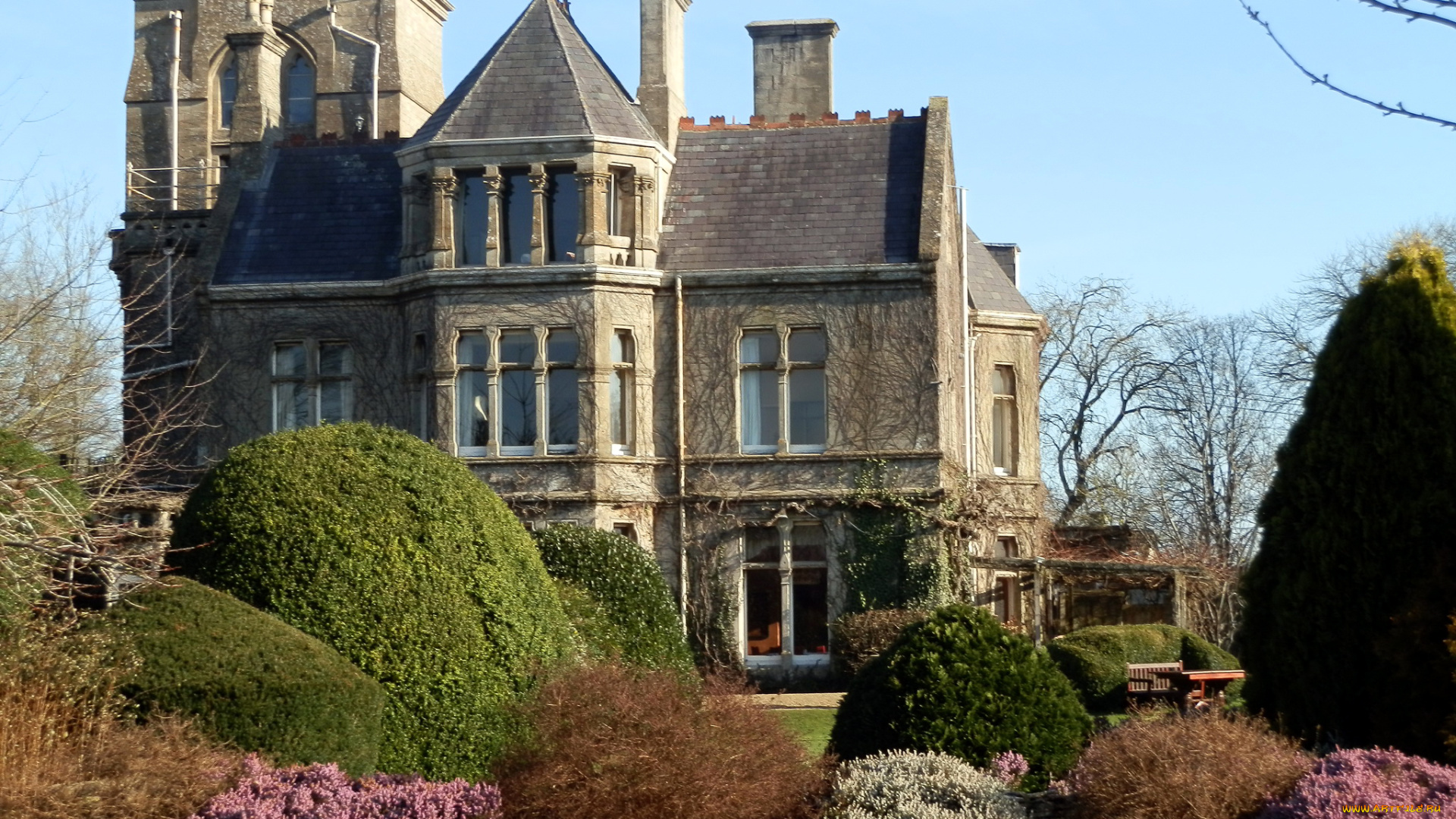 города, -, здания, , дома, великобритания, corsham, дом, сад, кусты, деревья, дизайн