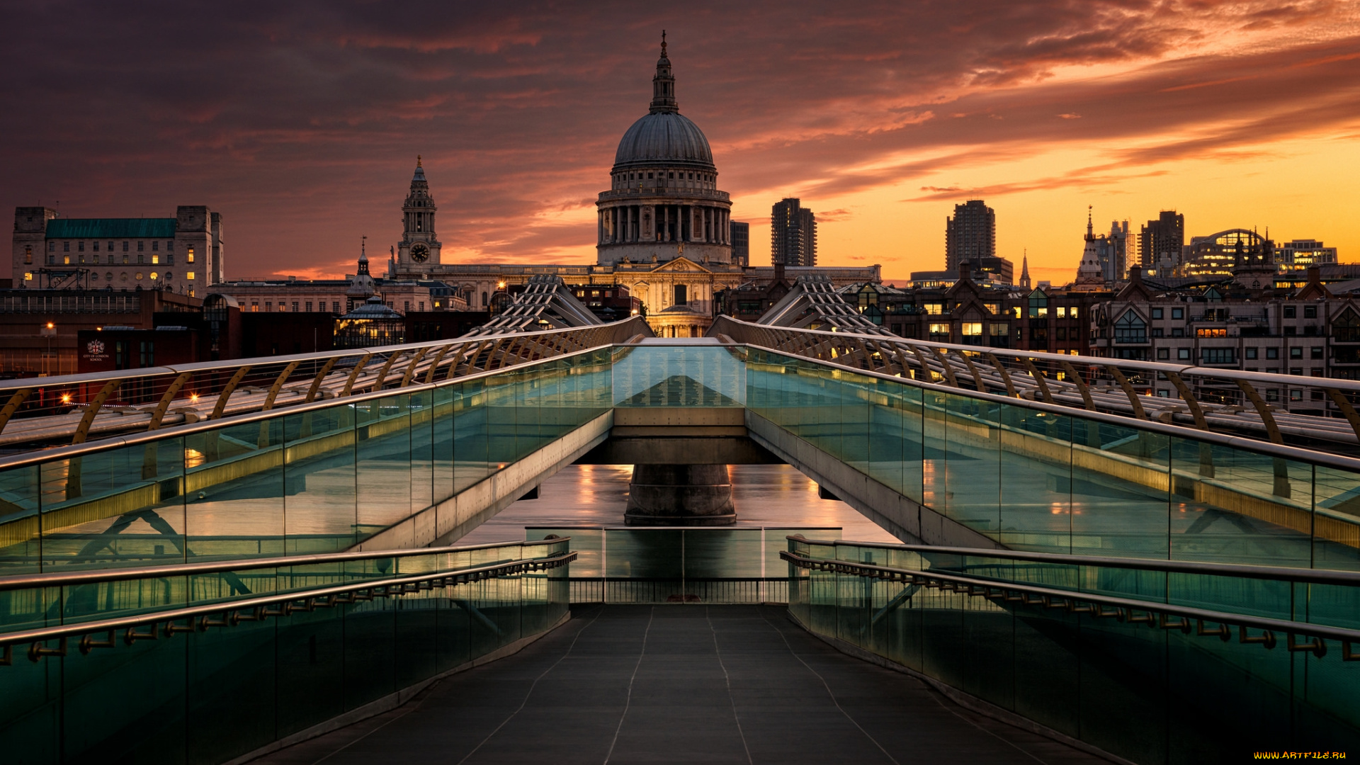 millennium, bridge, and, st, paul’s, cathedral, города, лондон, , великобритания, ночь, мост, собор