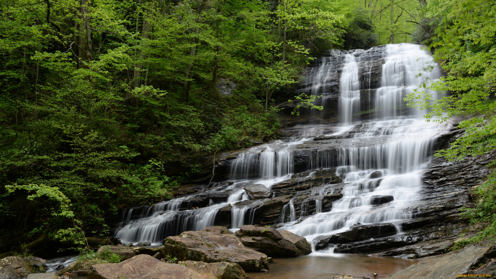 природа, водопады, водопад, река, лес