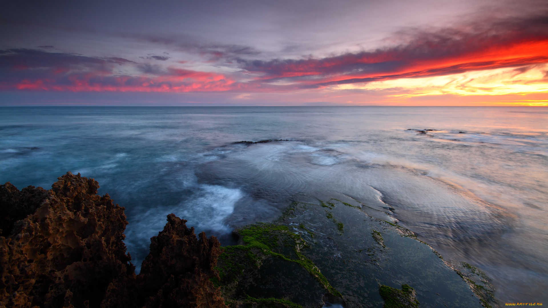 природа, восходы, закаты, тина, камни, облака, небо, берег, море, закат, вечер