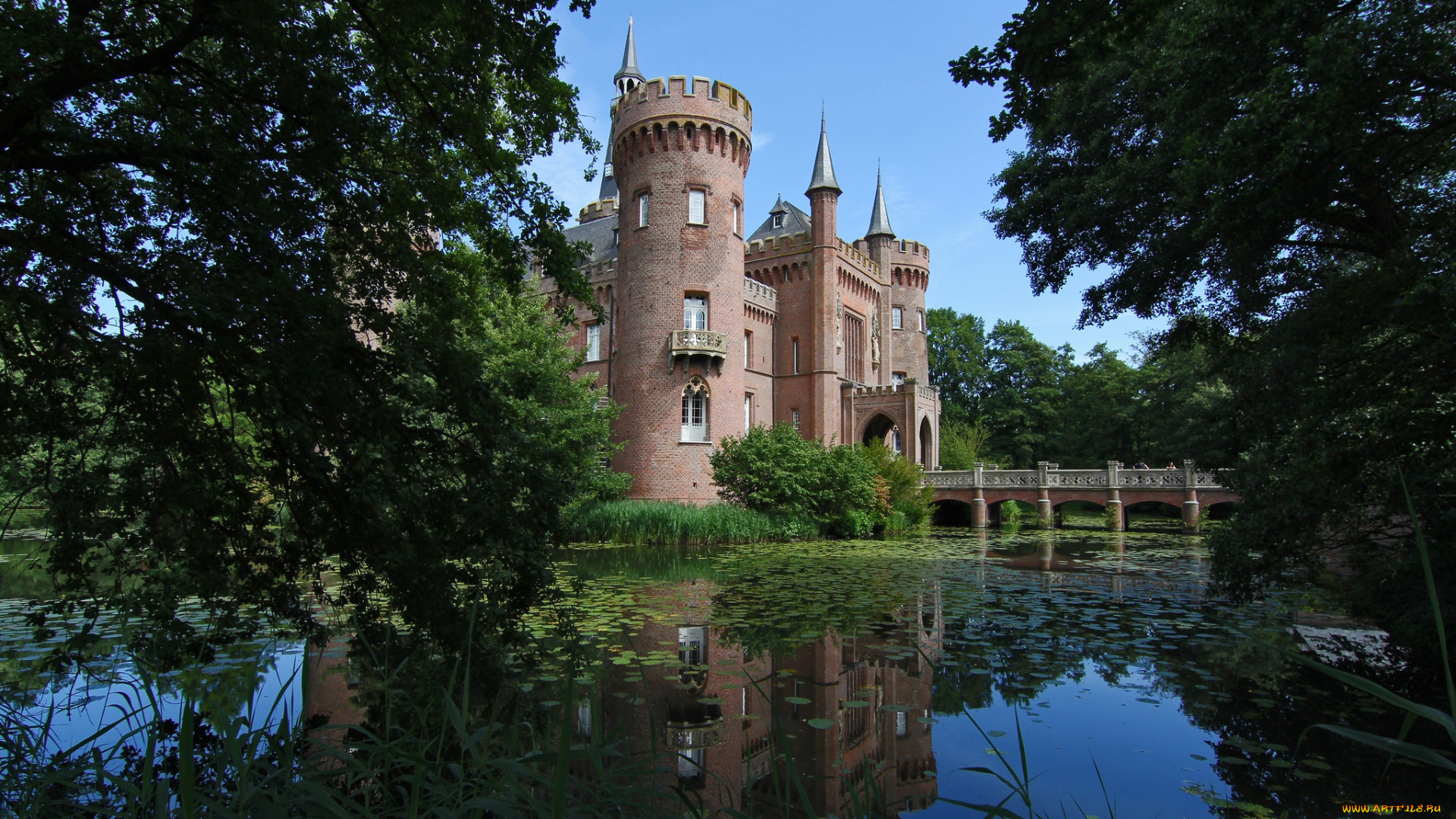 schloss, moyland, города, -, дворцы, , замки, , крепости, замок, река, парк