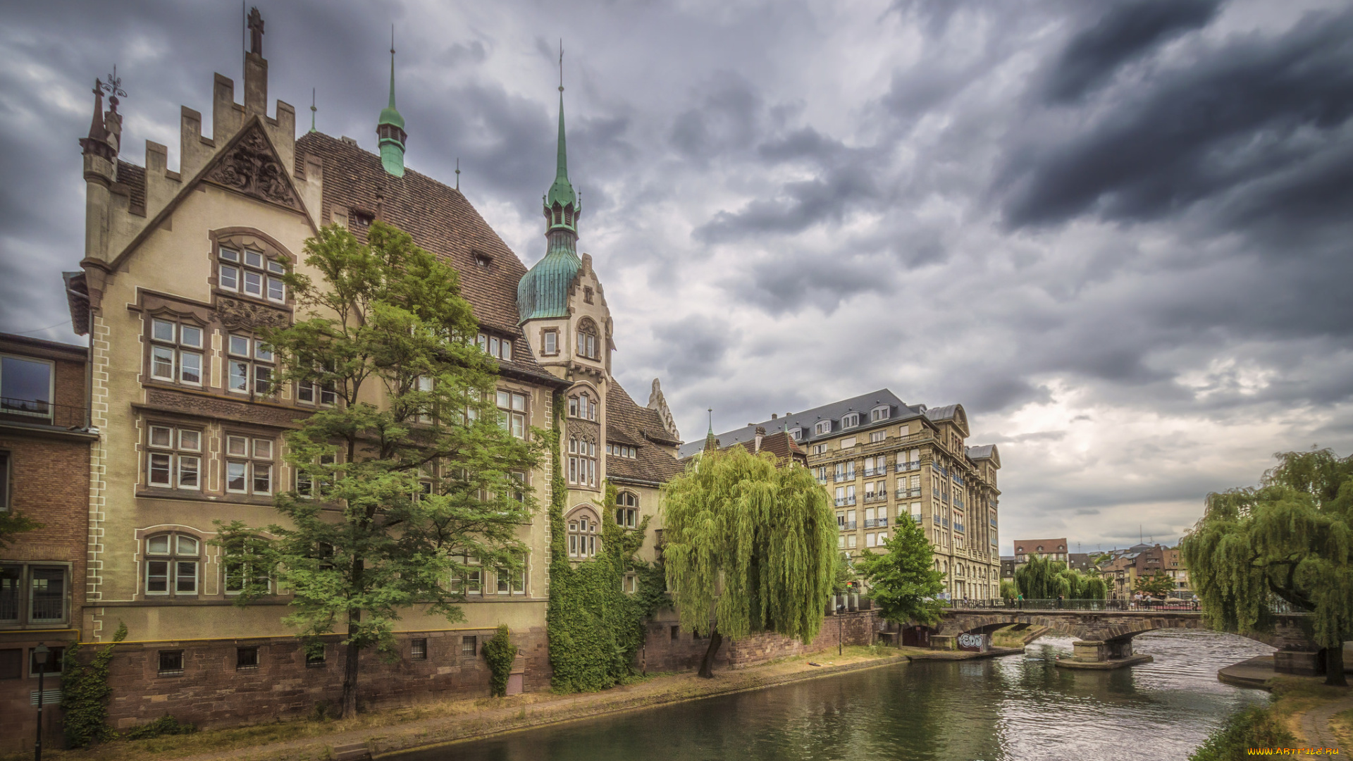 strasbourg, , france, города, страсбург, , франция, здания, мост, набережная, канал