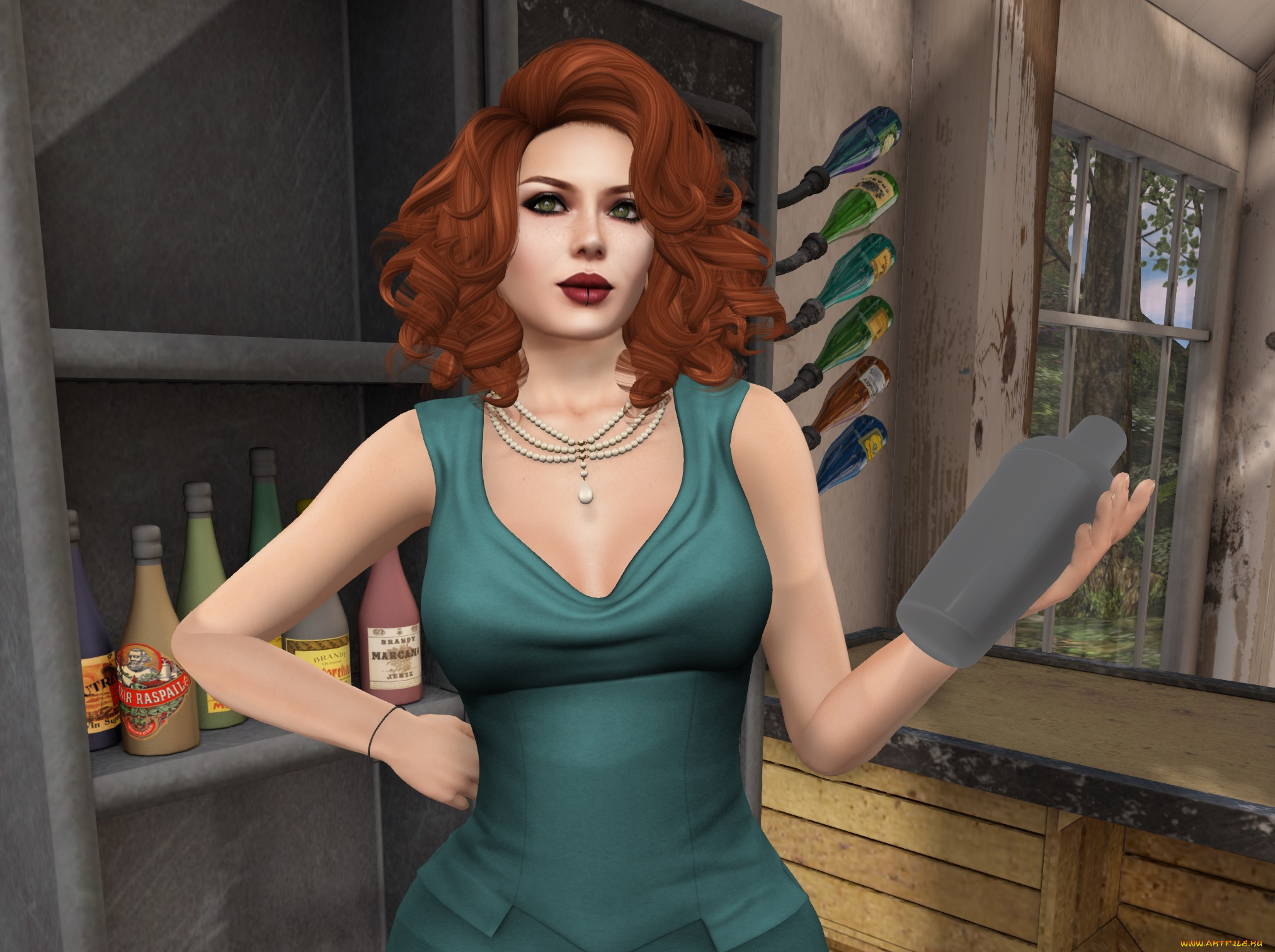 3д, графика, люди, , people, фон, девушка, взгляд, рыжая