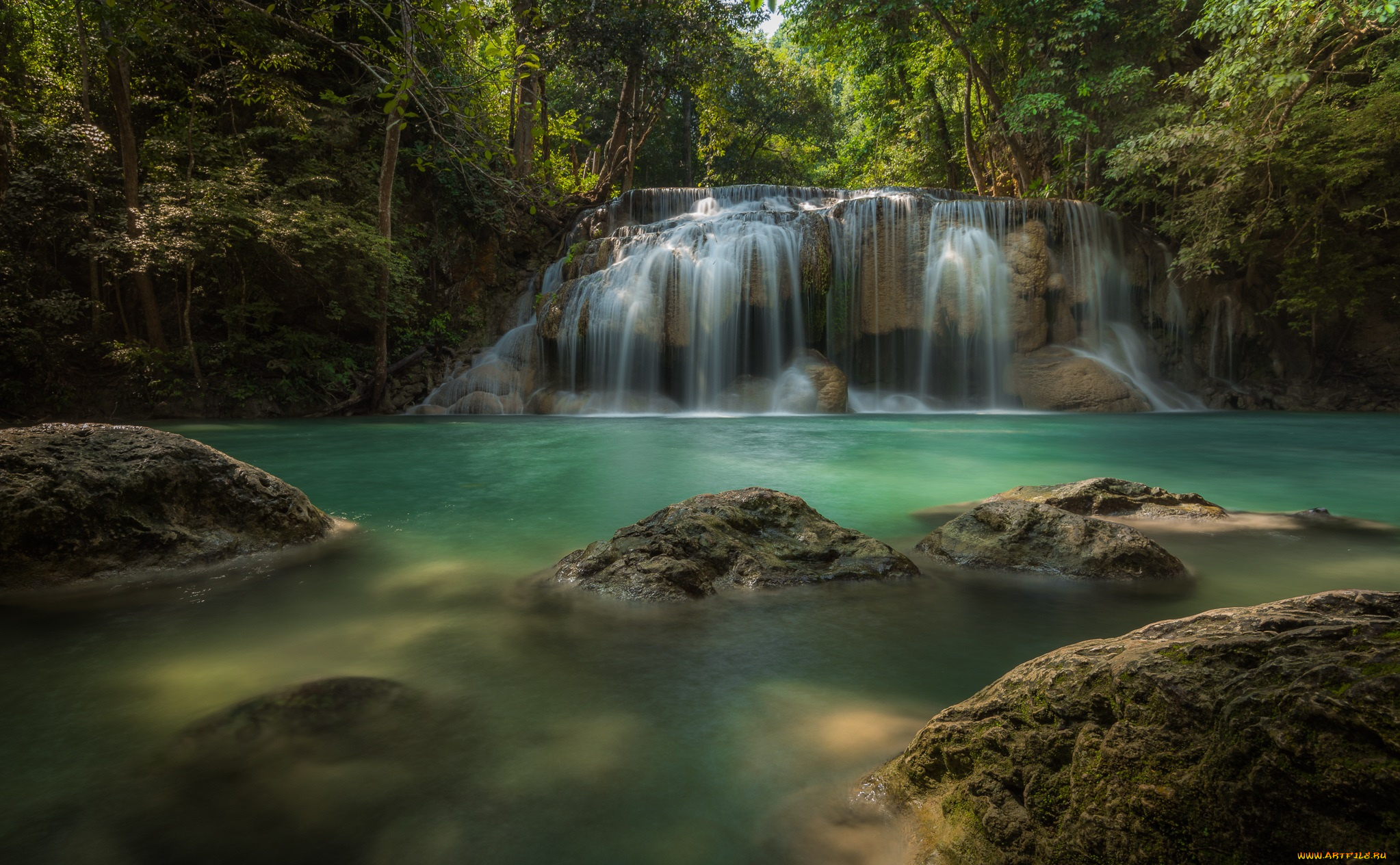 природа, водопады, водопад, река, лес