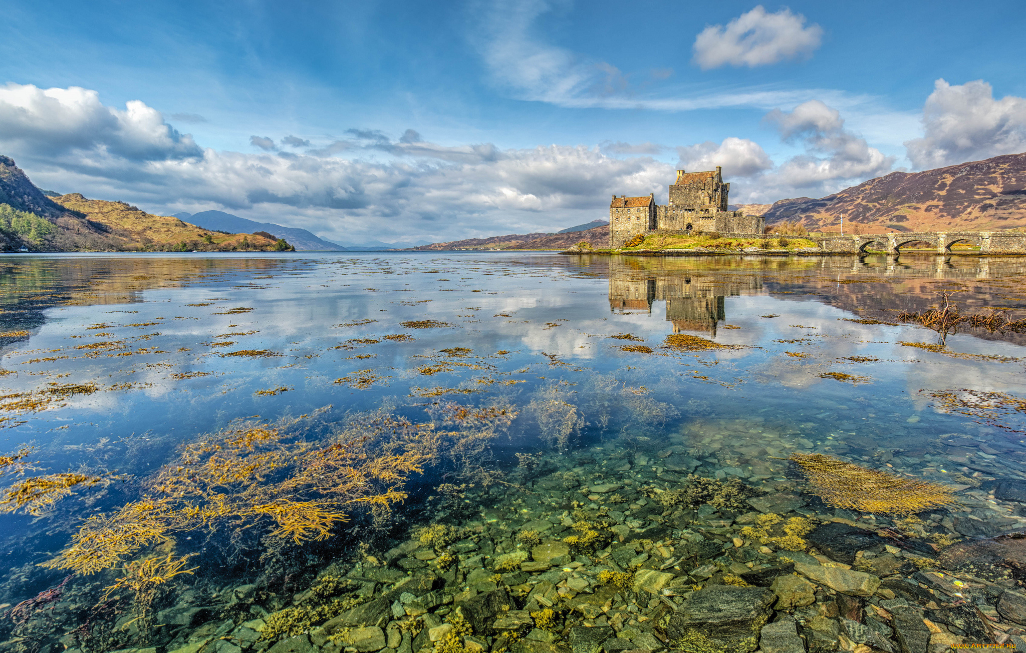 eilean, donan, castle, города, замок, эйлен-донан, , шотландия, горы, озеро, замок