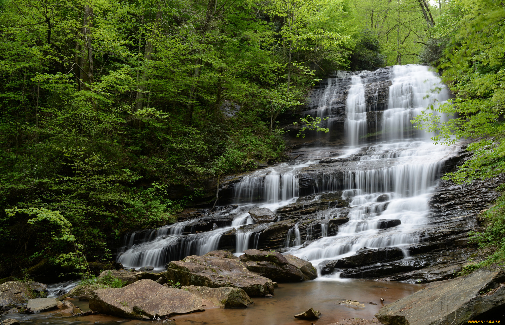 природа, водопады, водопад, река, лес