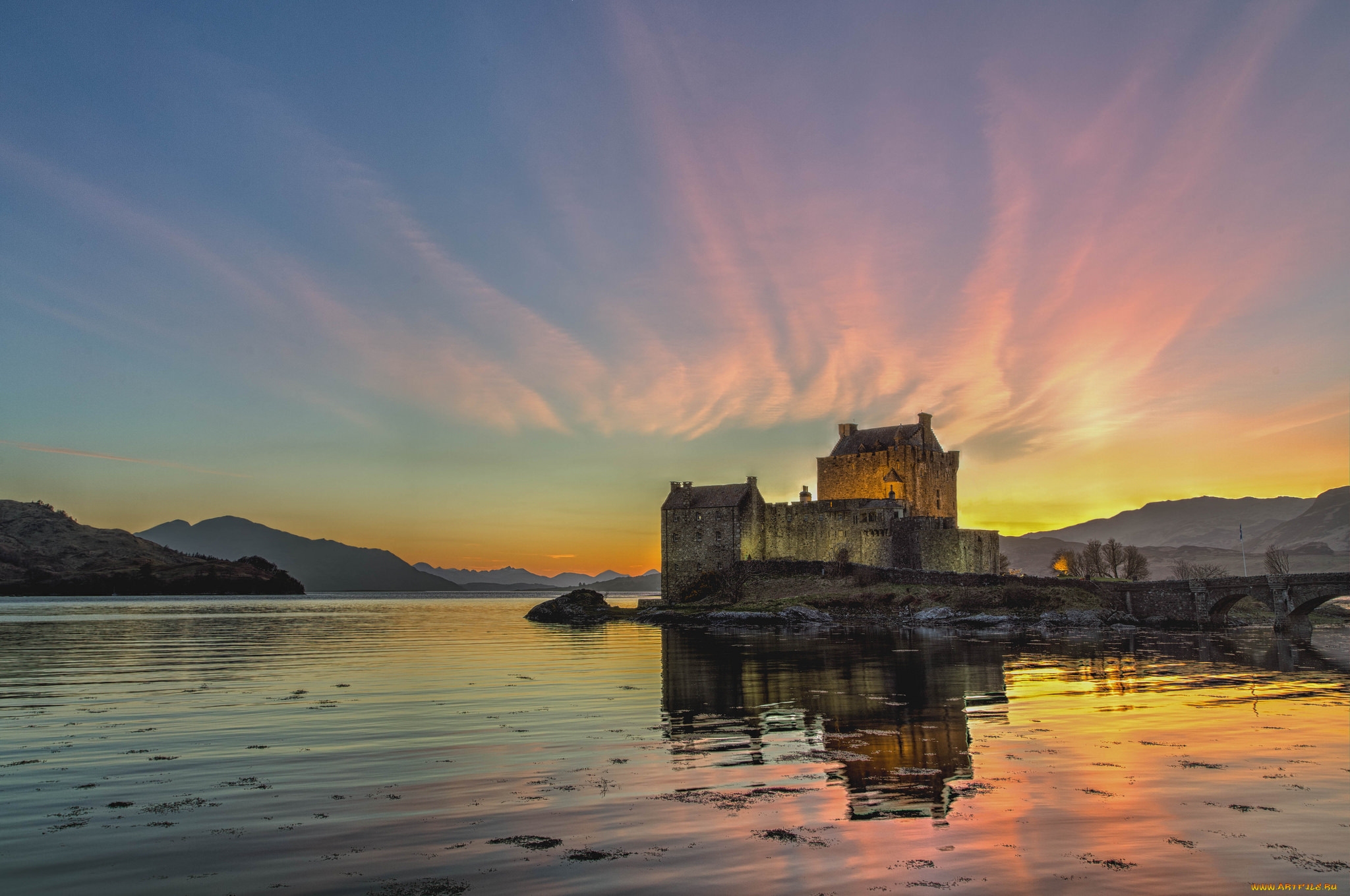 eilean, donan, castle, города, замок, эйлен-донан, , шотландия, горы, озеро, замок