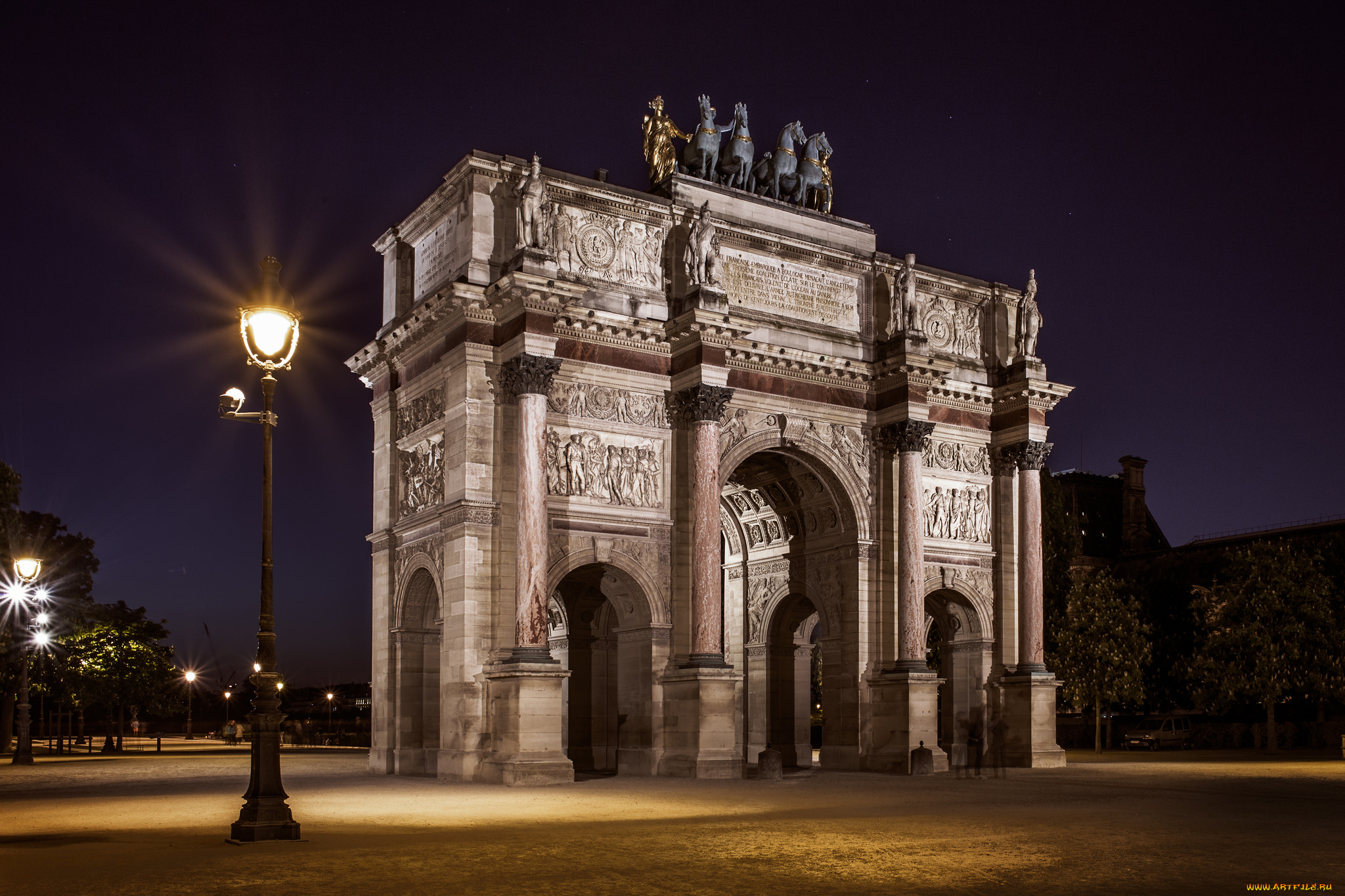 caroussel, du, louvres, города, -, исторические, , архитектурные, памятники, огни, площадь, ночь, арка