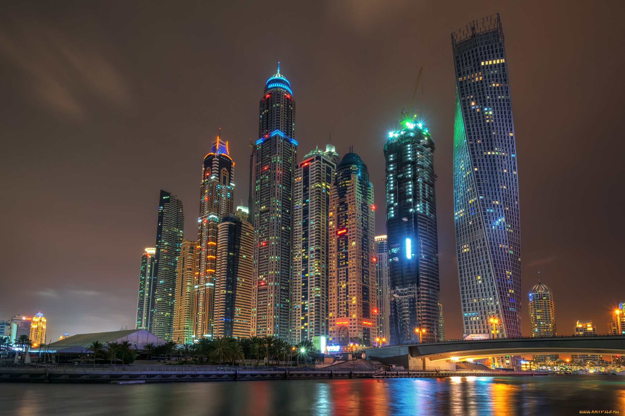 cayan, tower, -, dubai, marina, города, дубай, , оаэ, ночь, огни, небоскребы