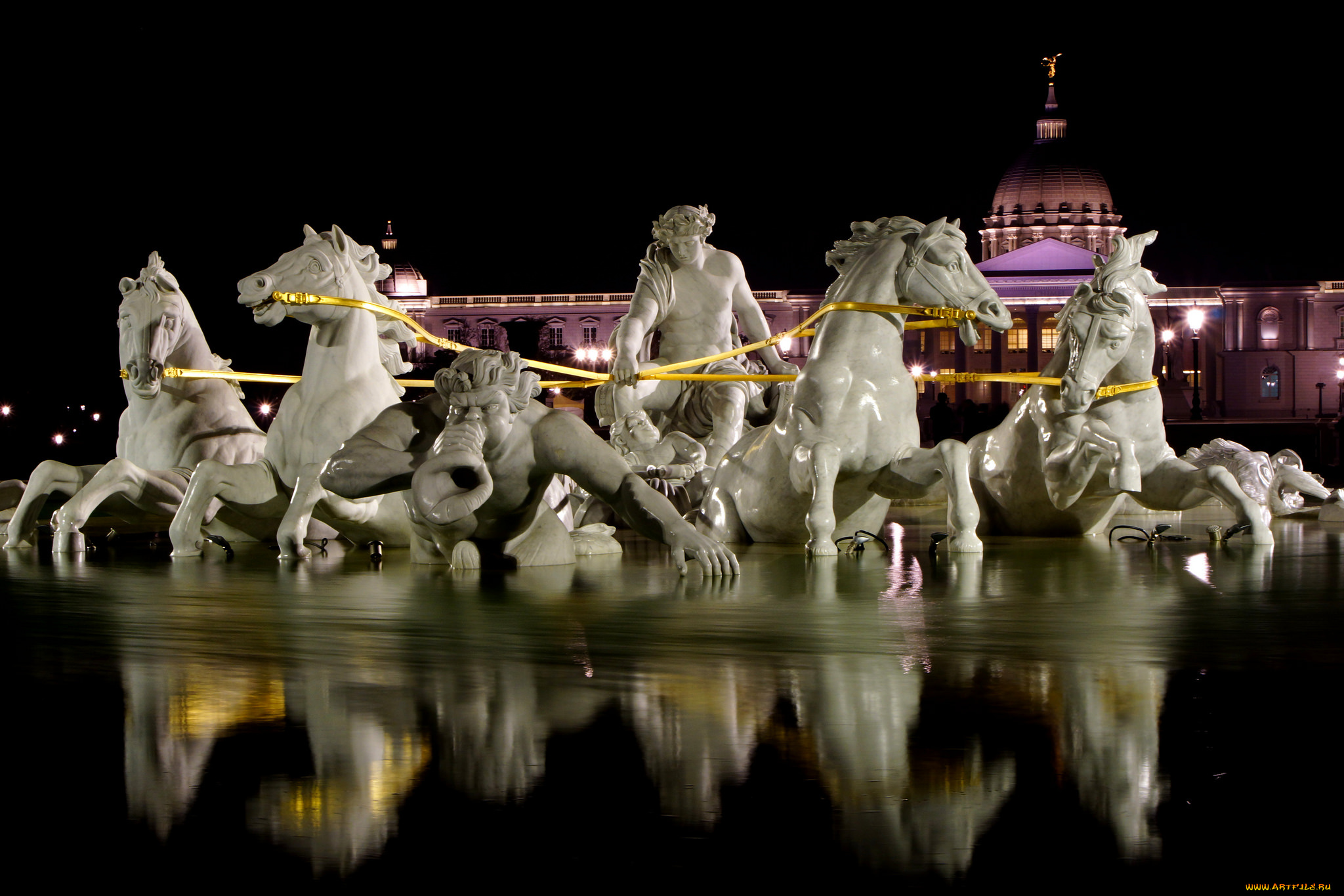chimei, museum, города, -, фонтаны, группа, конная, фонтан