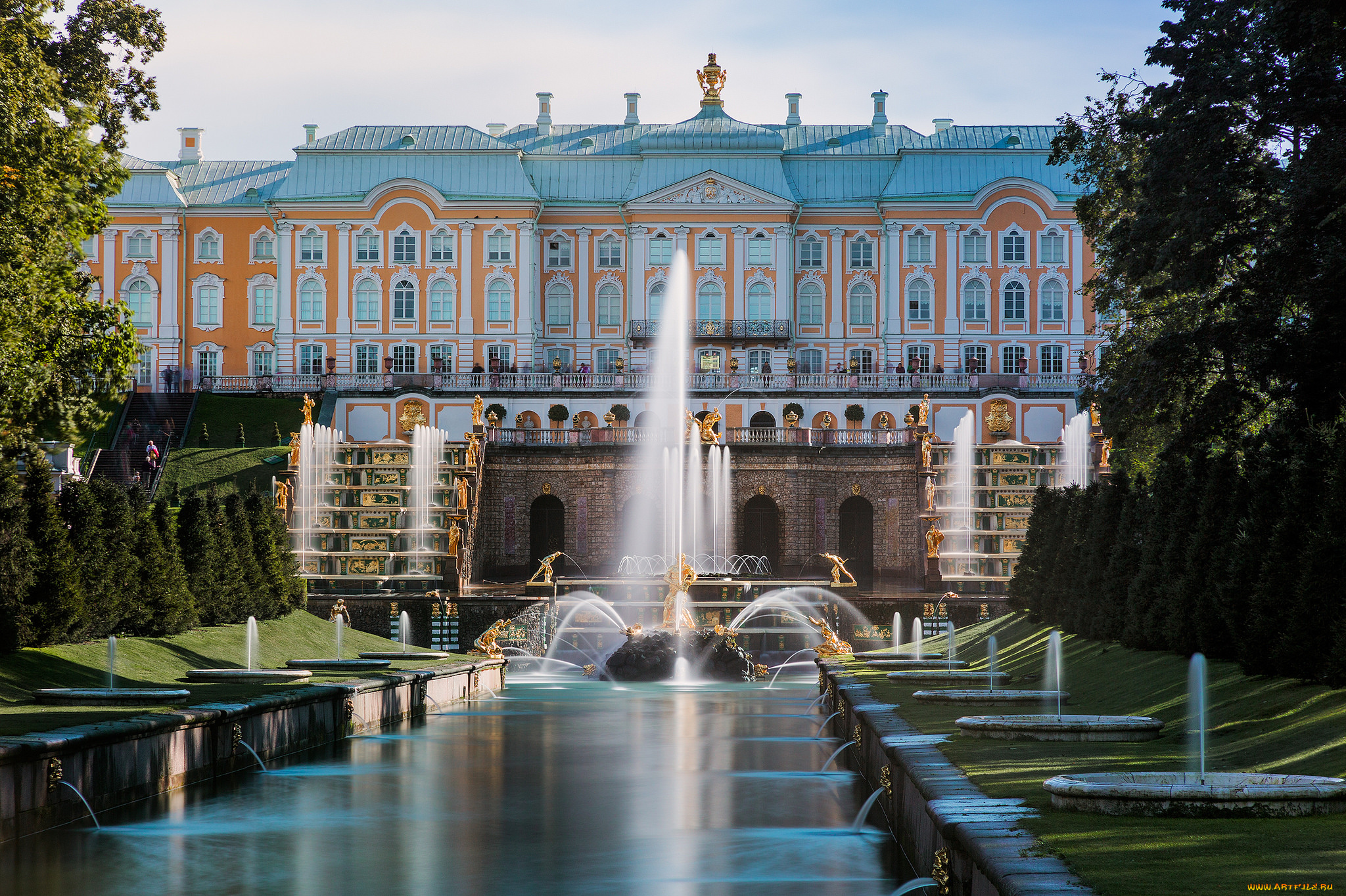 peterhof, palace, canal, города, санкт-петербург, , петергоф, , россия, фонтаны, дворец