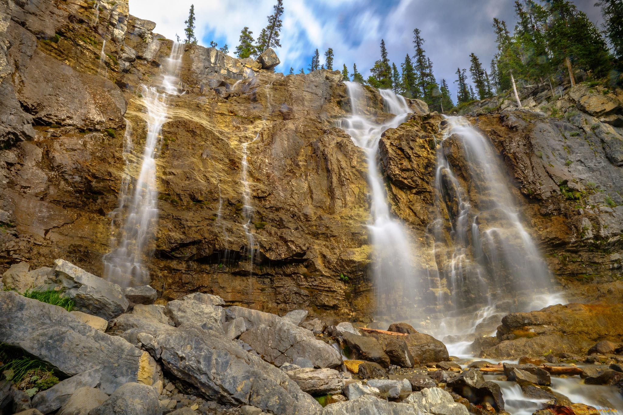 природа, водопады, река, водопад, лес