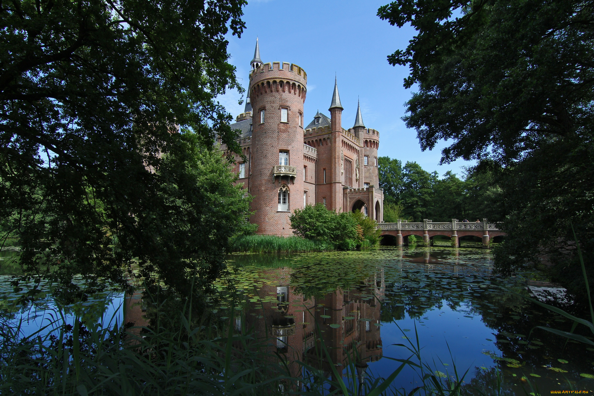 schloss, moyland, города, -, дворцы, , замки, , крепости, замок, река, парк