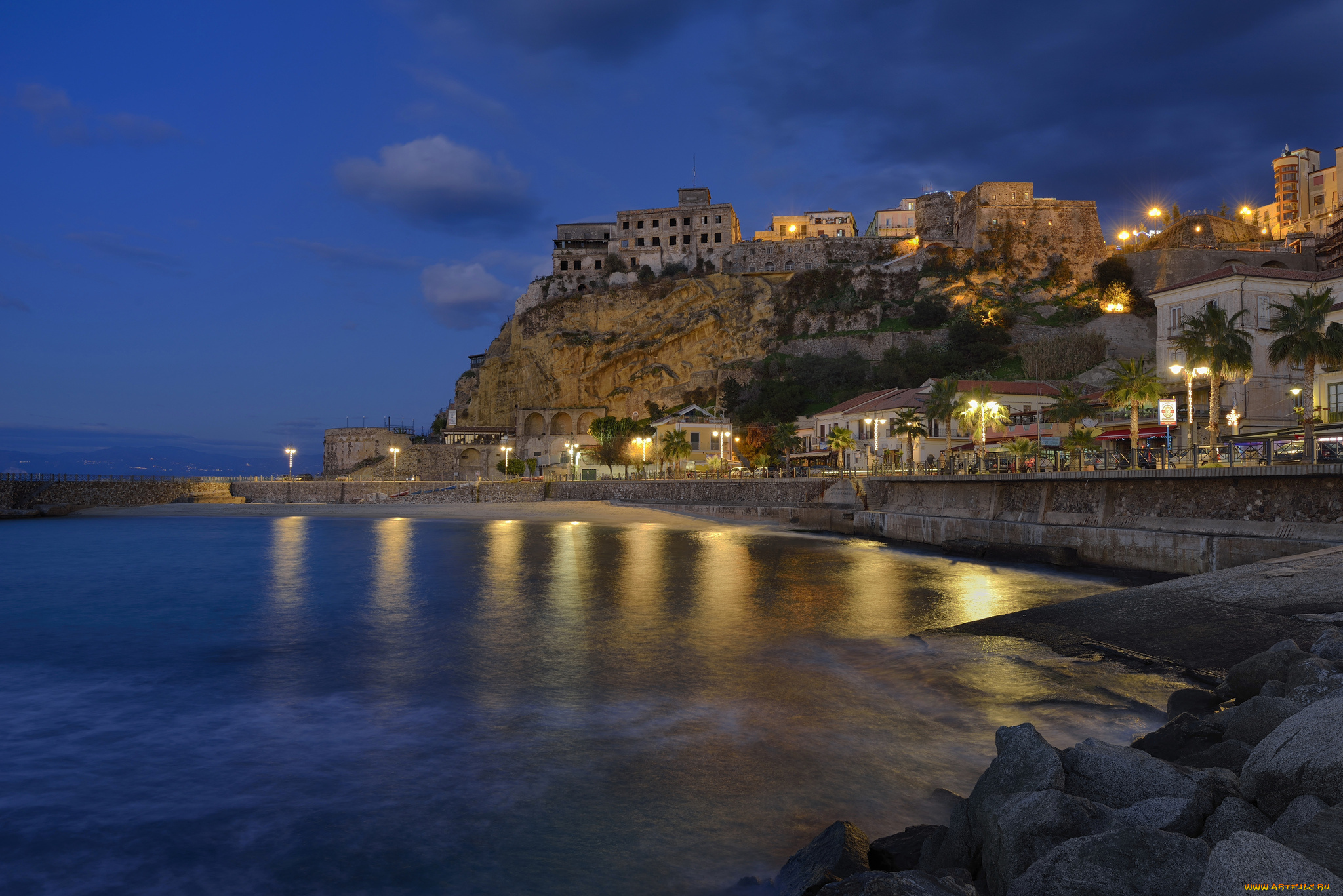 города, -, огни, ночного, города, ночь, море, город, огни