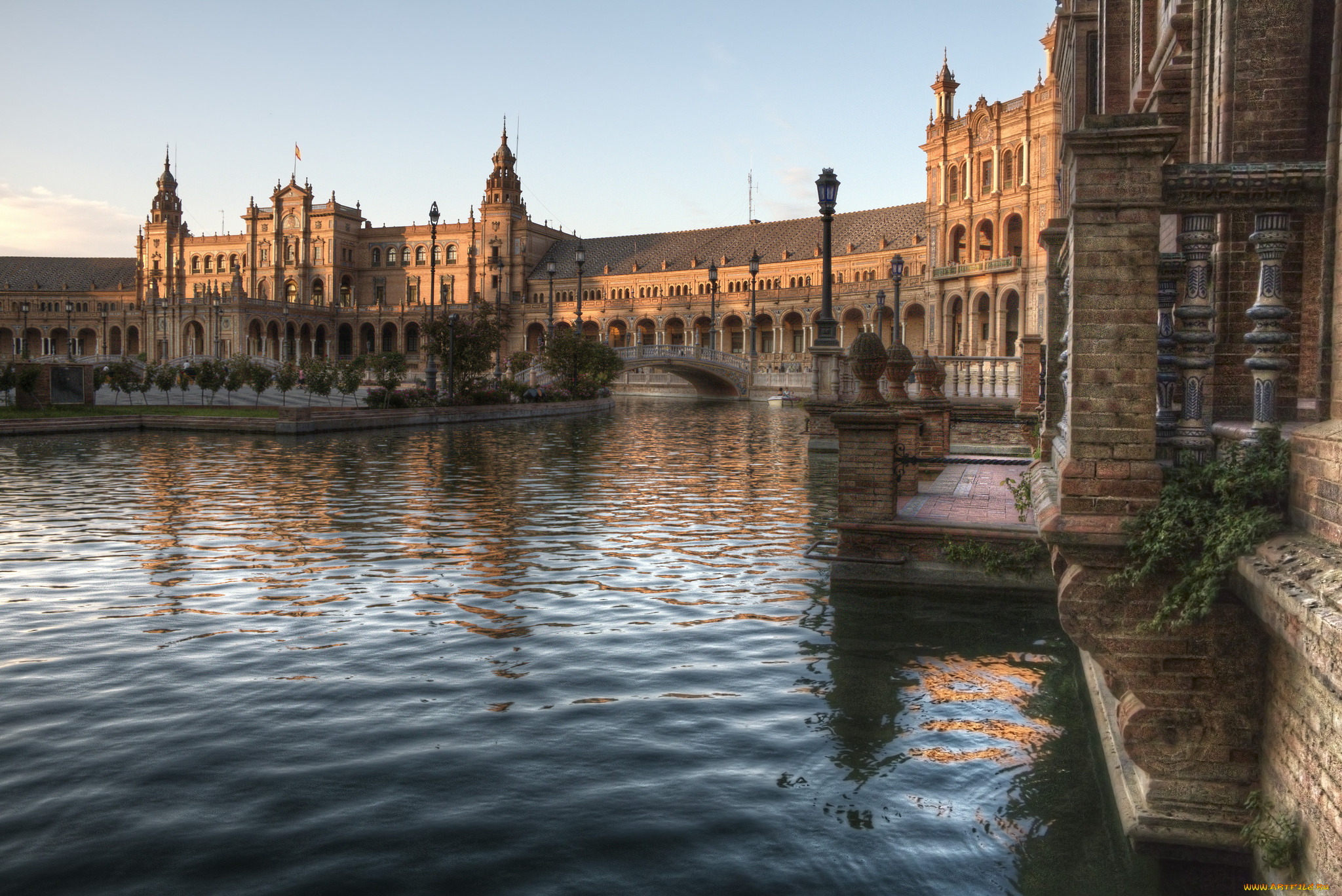 plaza, de, espa&, 241, , sevilla, города, севилья, , испания, дворец, водоем