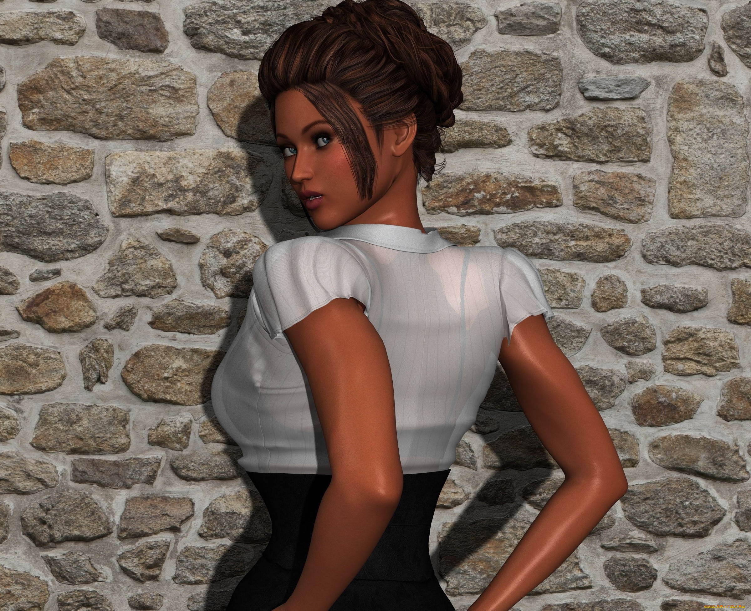 cathy, 3д, графика, люди, , people, девушка, взгляд, фон, стена