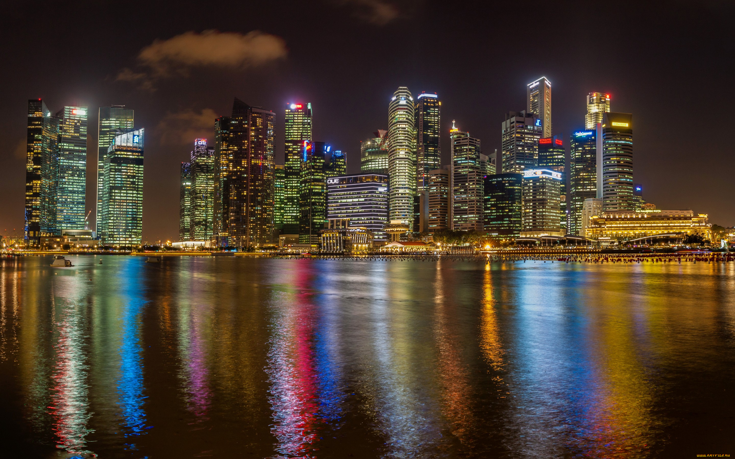 города, сингапур, , сингапур, залив, побережье, небоскребы, ночь, огни