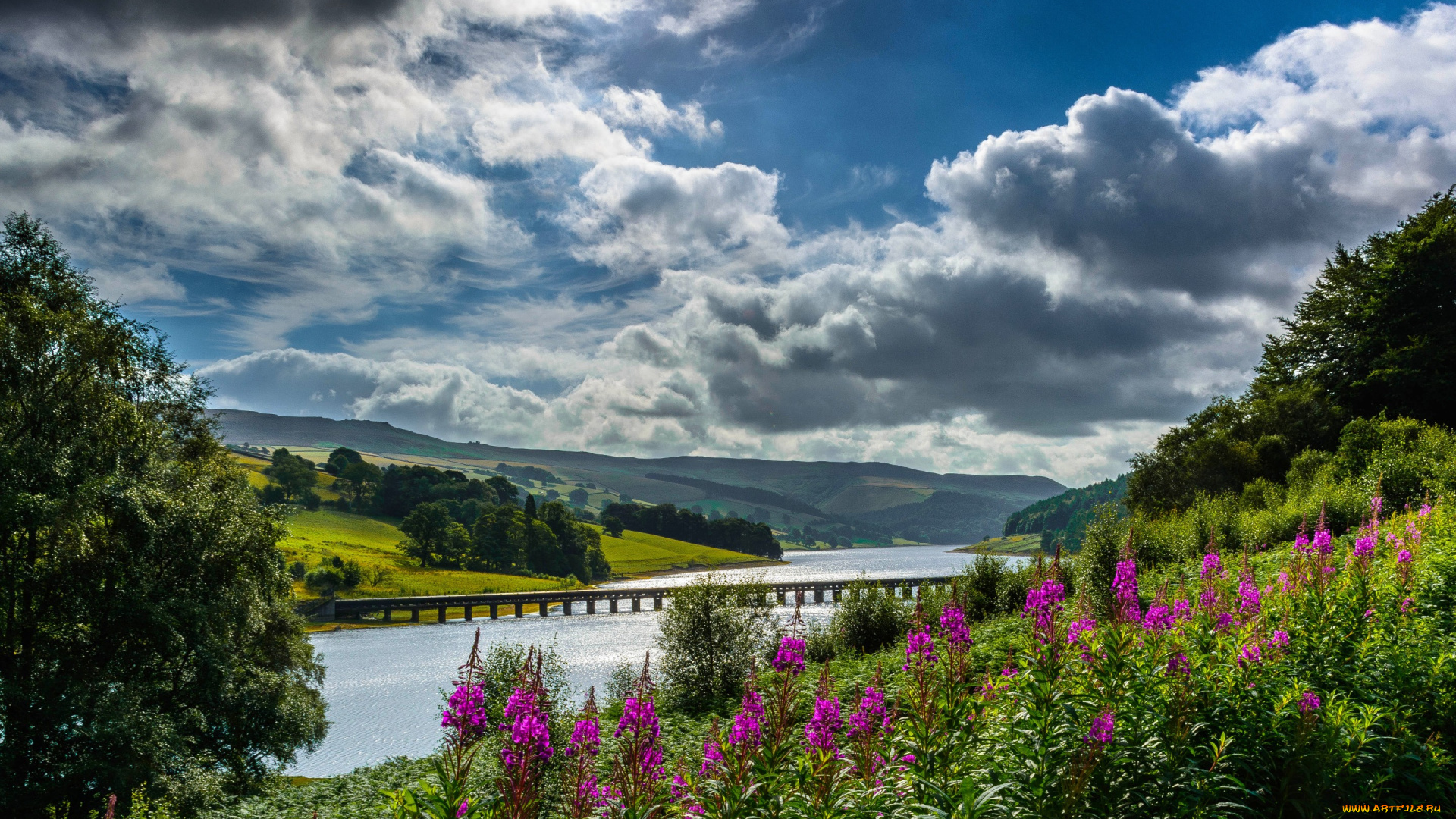 природа, реки, озера, облака, пик-дистрикт, долина, england