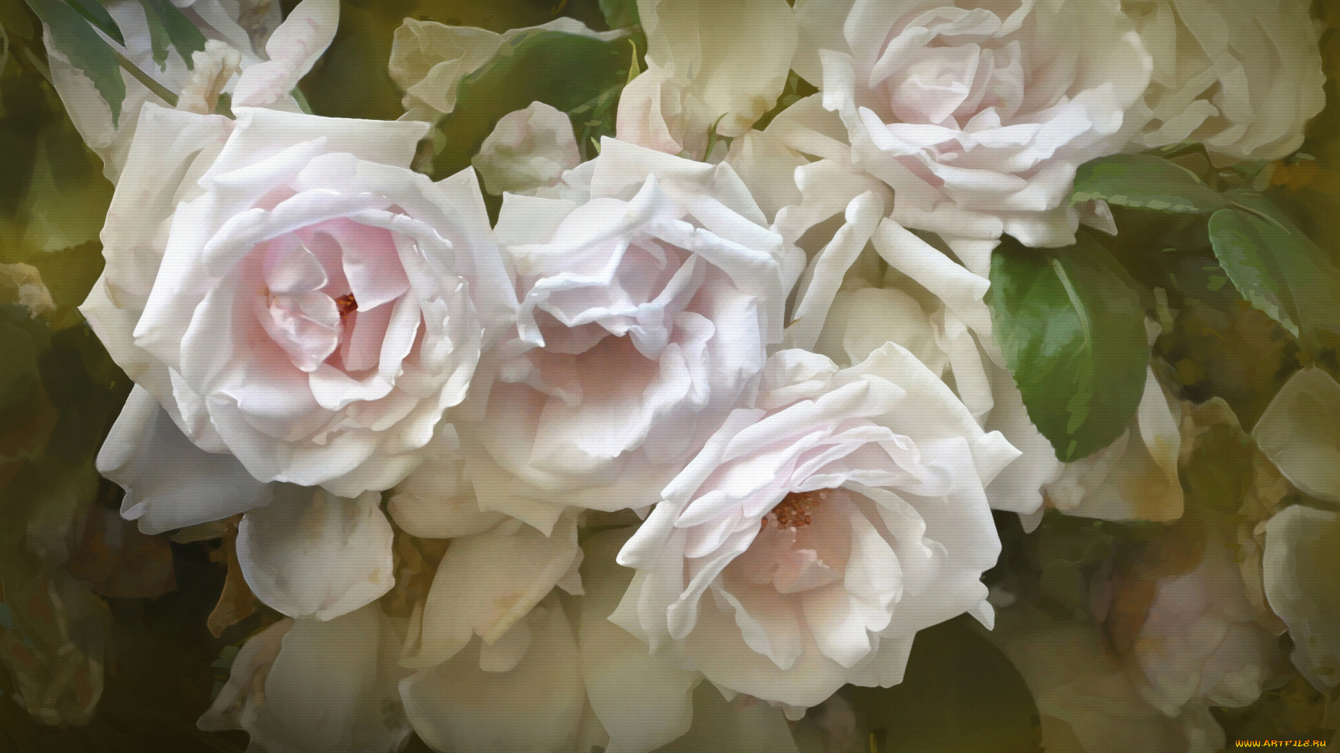 рисованное, цветы, лепестки, текстура, розы