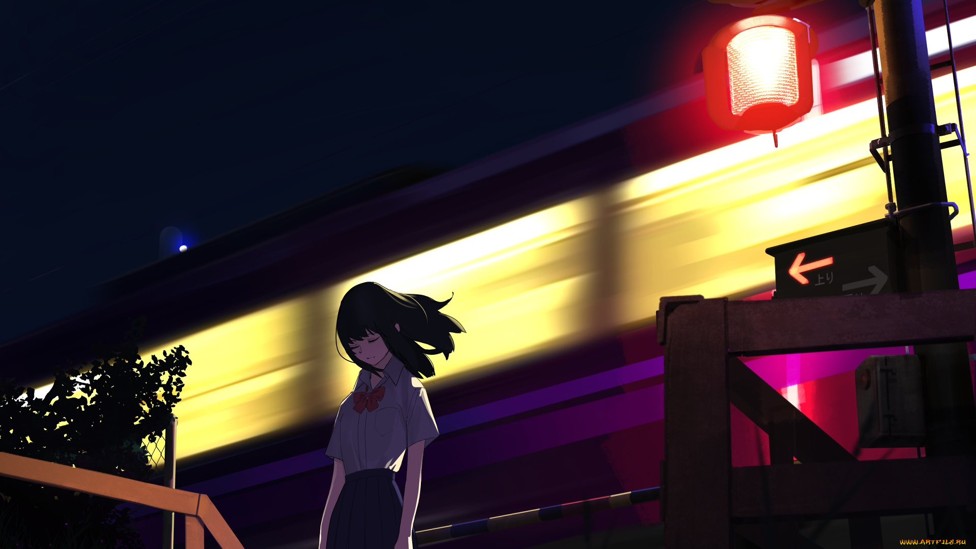 аниме, город, , улицы, , здания, фон, взгляд, девушка