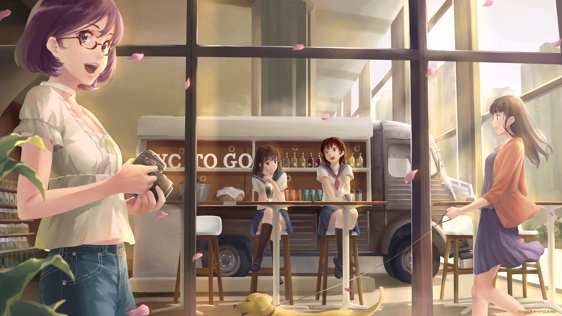 аниме, город, , улицы, , здания, взгляд, фон, девушка