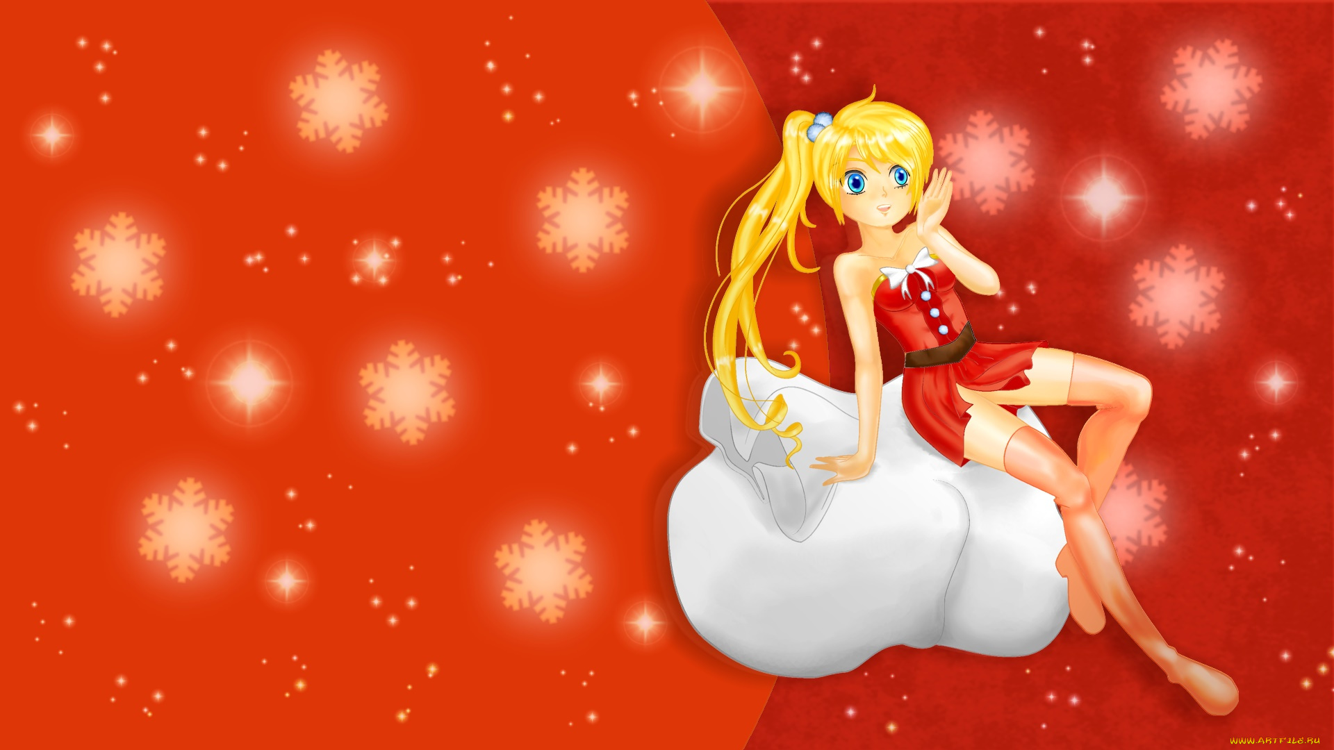 аниме, зима, , новый, год, , рождество, фон, взгляд, девушка