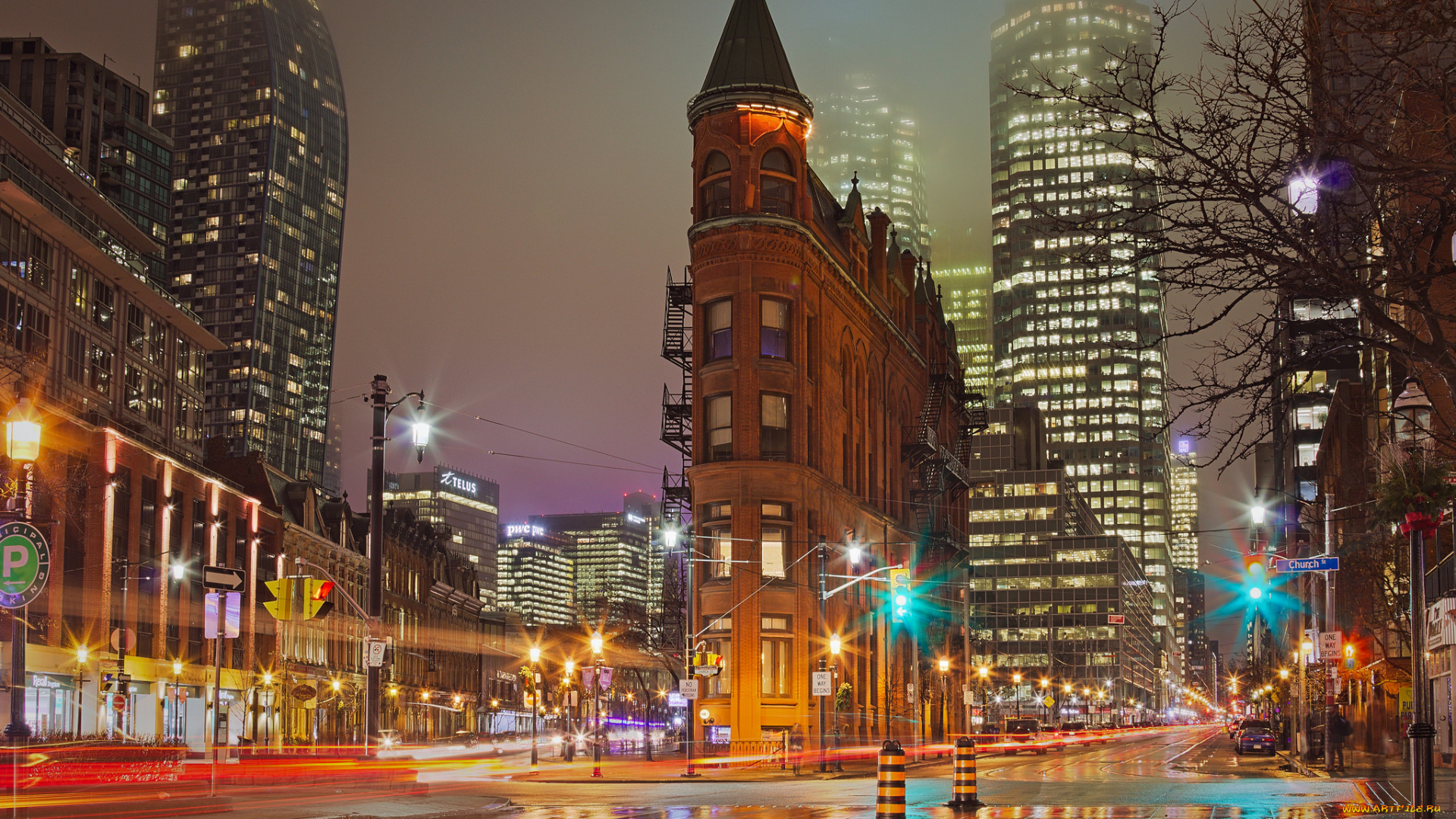 gooderham, building, города, торонто, , канада, ночь, авеню