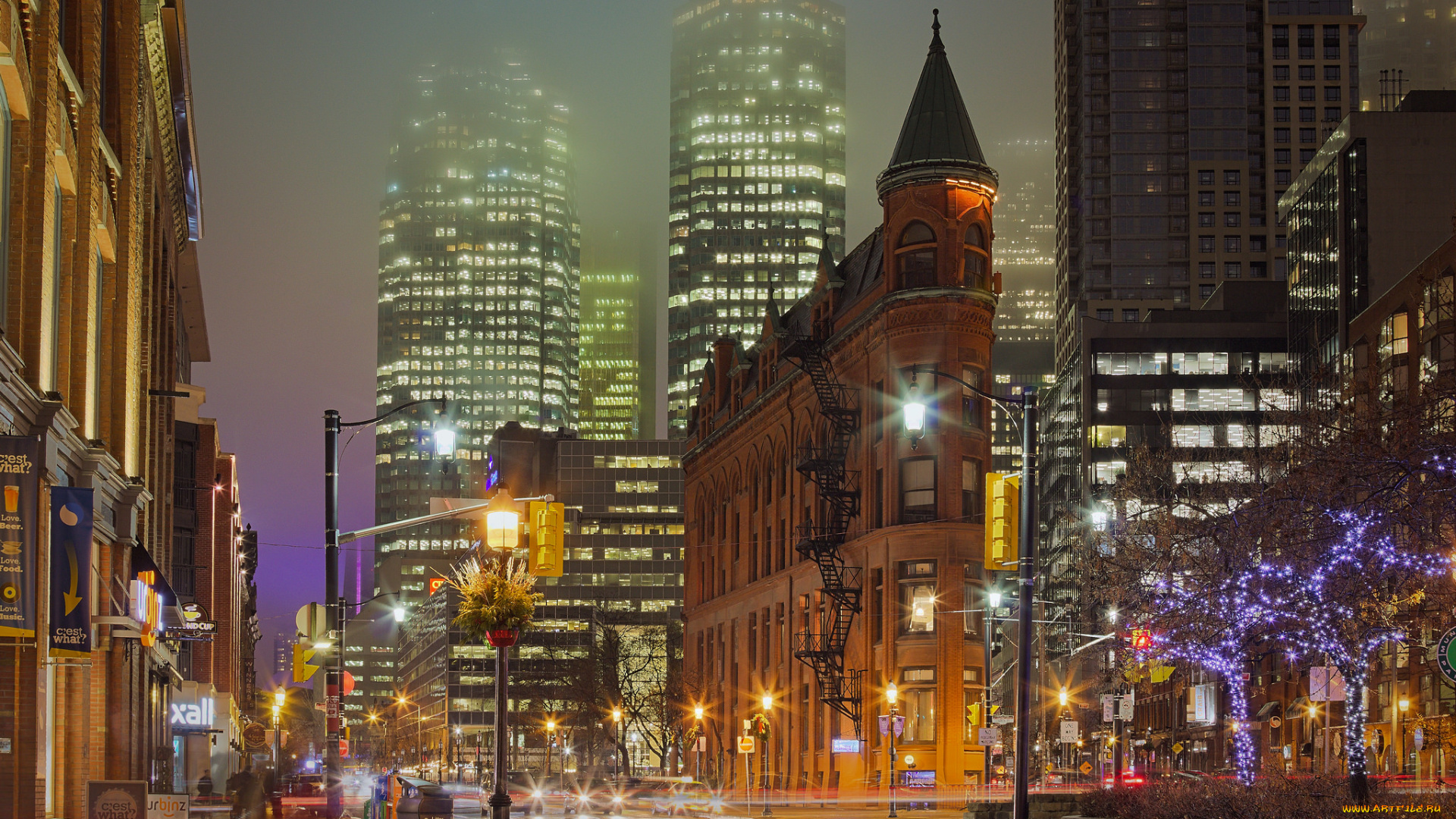 gooderham, building, города, торонто, , канада, ночь, авеню