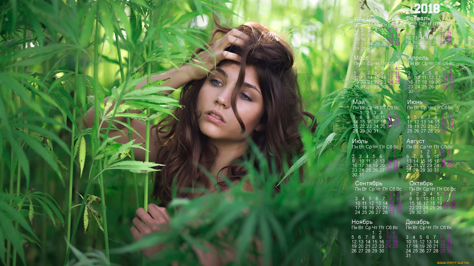 календари, девушки, растения