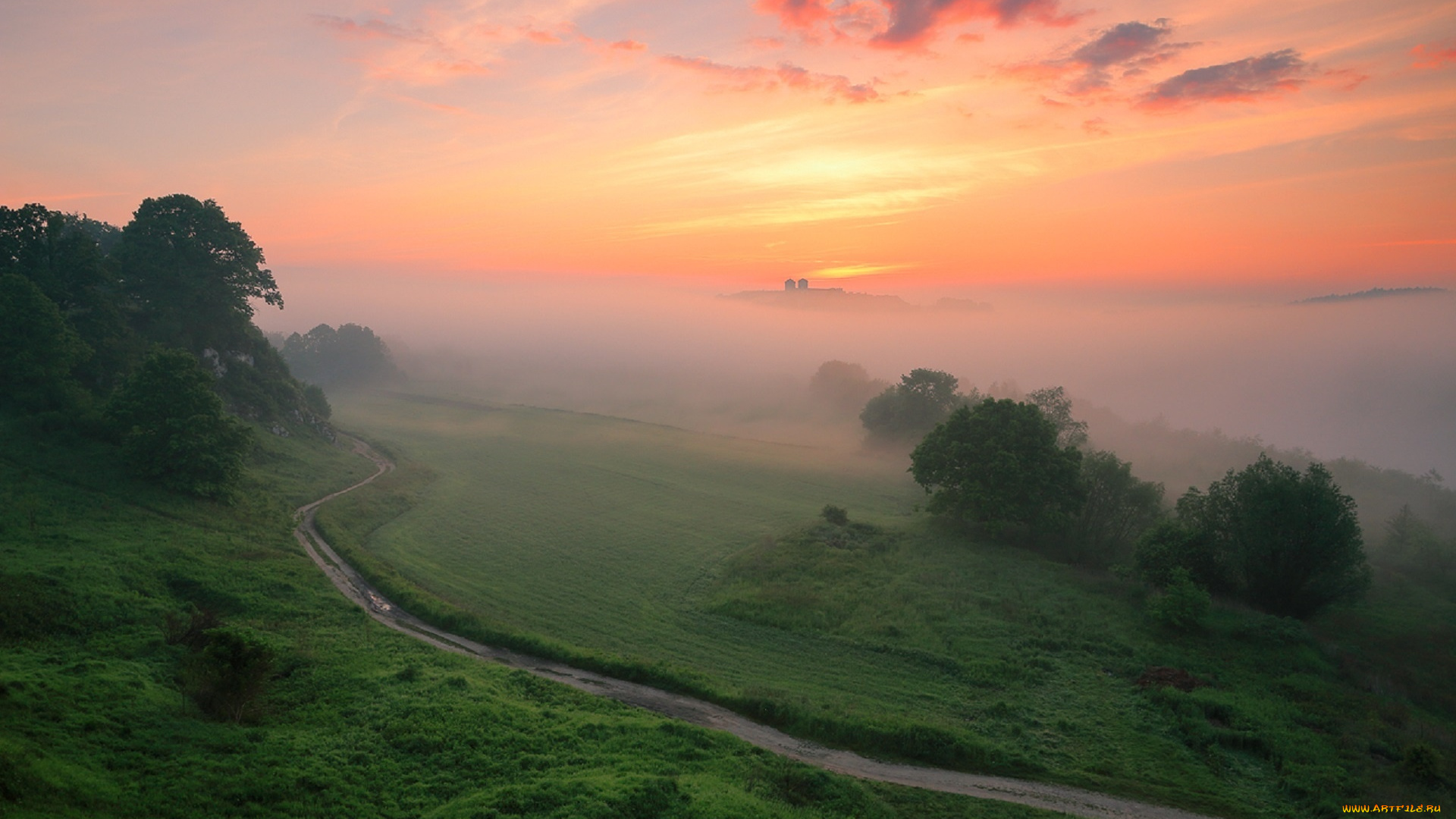 природа, восходы, закаты, холмы, дорога, небо, туман, рассвет, jacek, lisiewicz