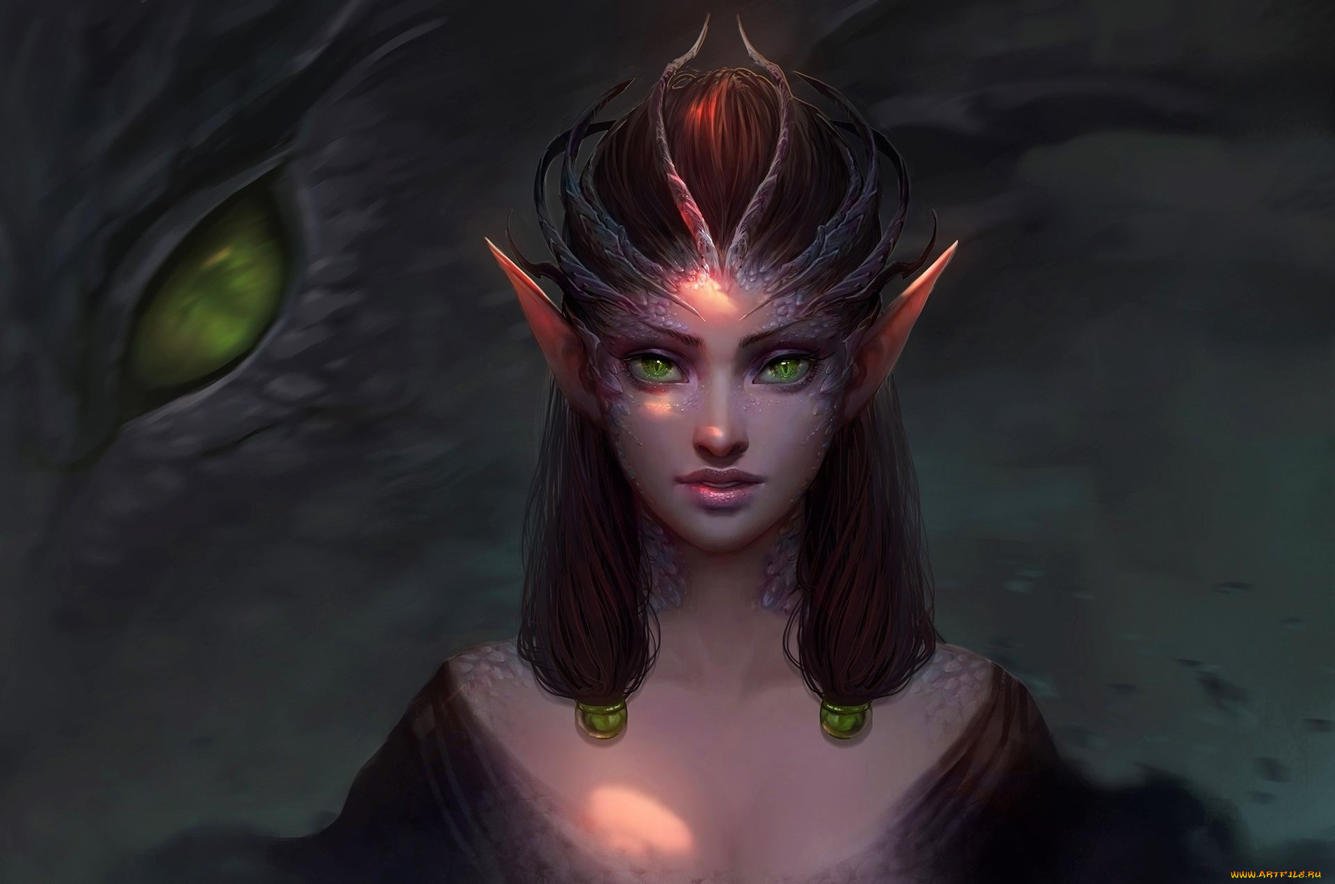 фэнтези, эльфы, фон, взгляд, эльфийка