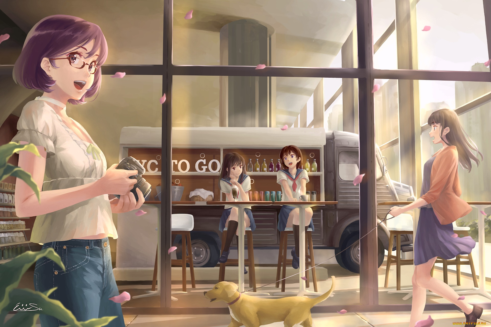 аниме, город, , улицы, , здания, взгляд, фон, девушка