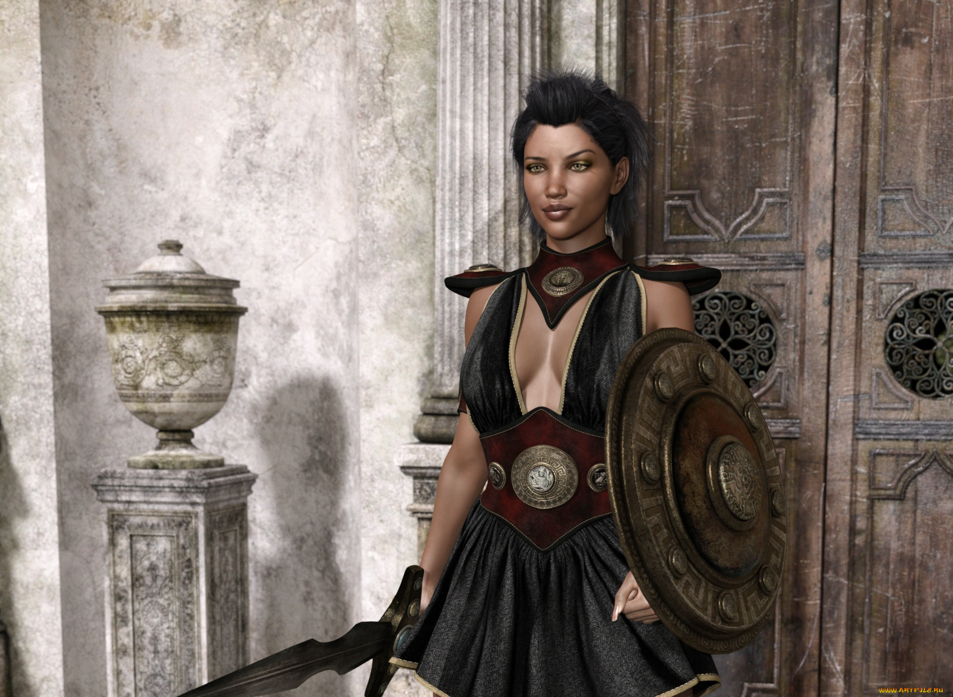 3д, графика, амазонки, , amazon, девушки, взгляд, фон