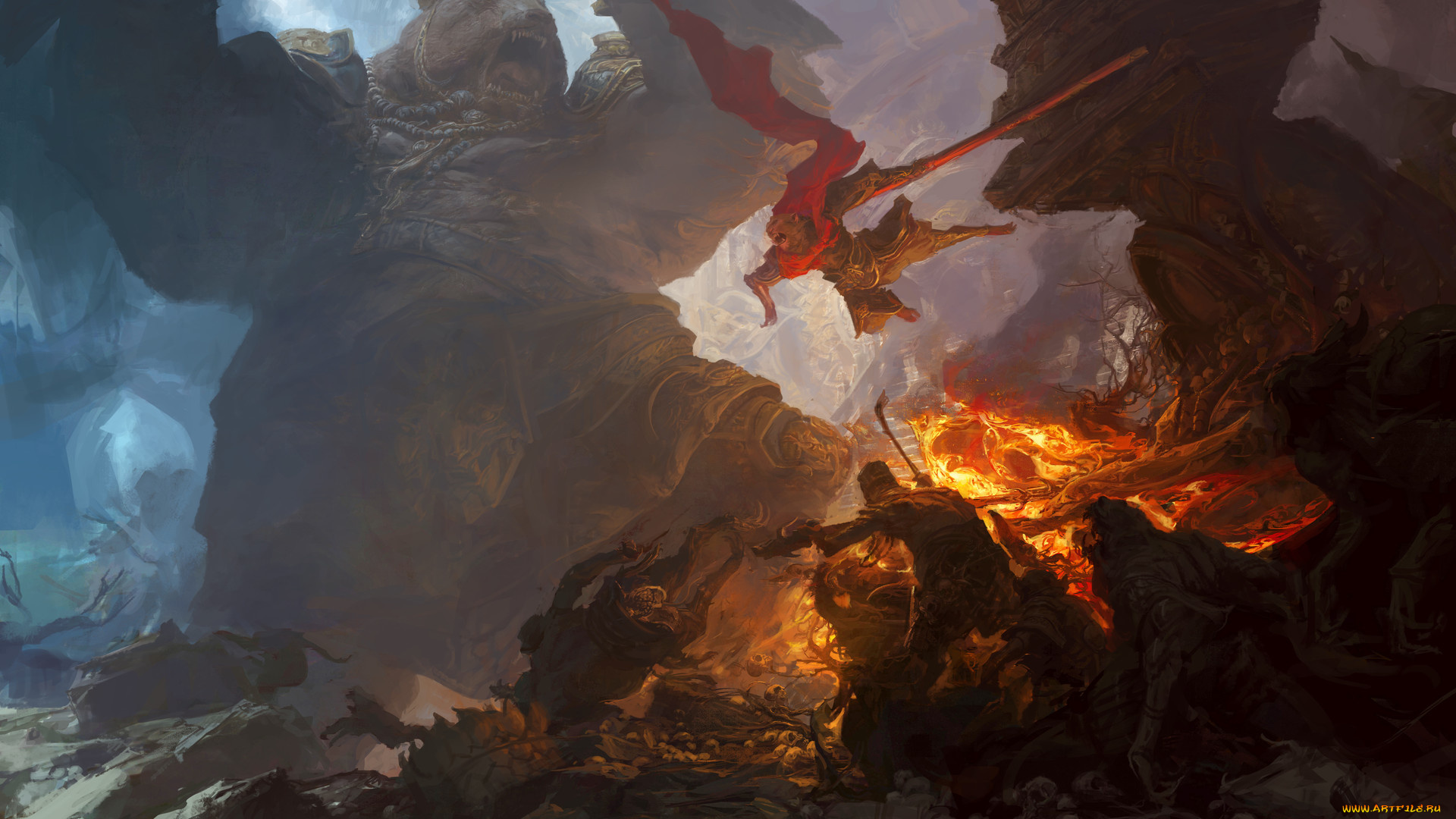 фэнтези, существа, великан, фон, обезьяны