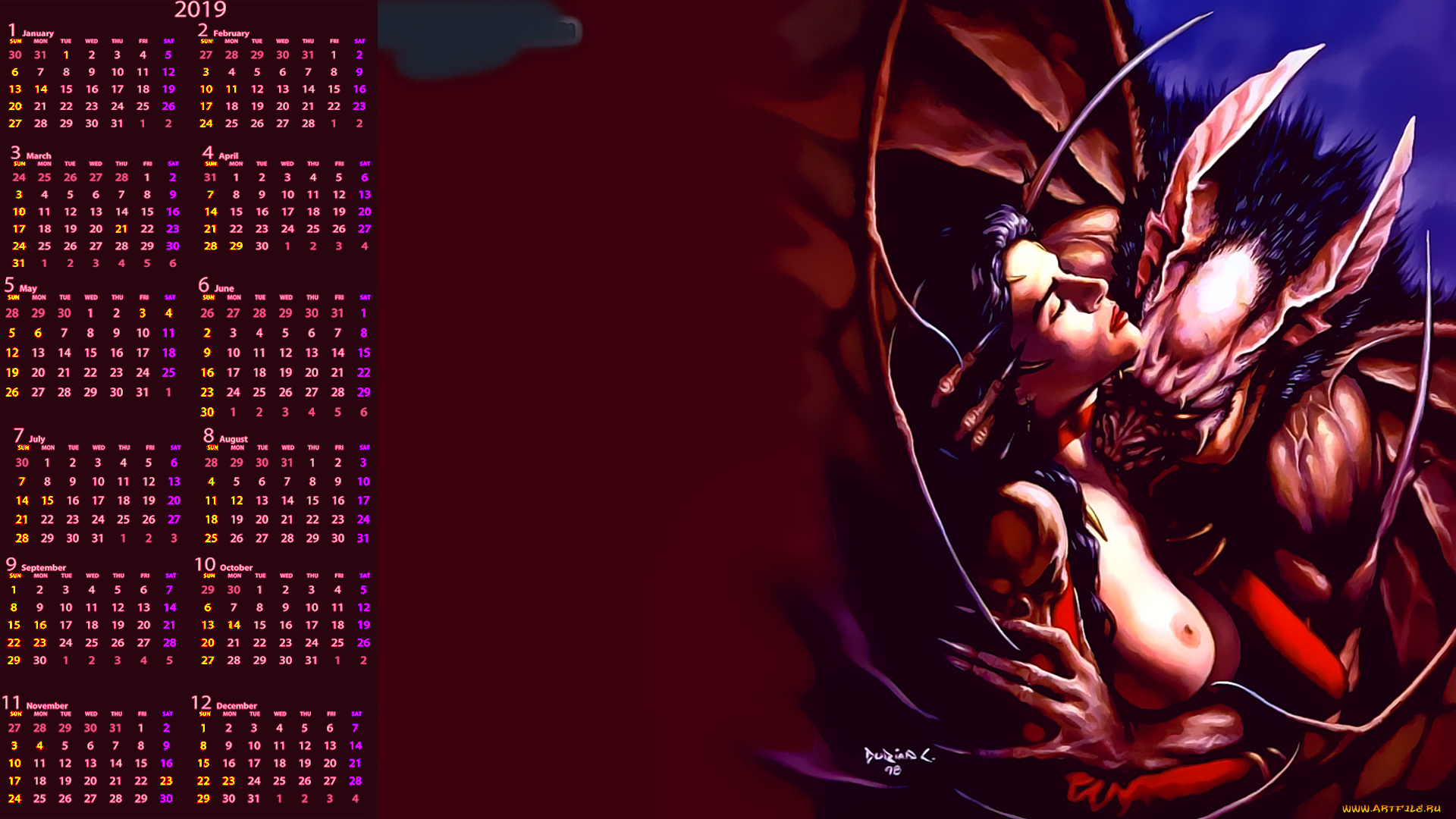 календари, фэнтези, укус, женщина, вампир