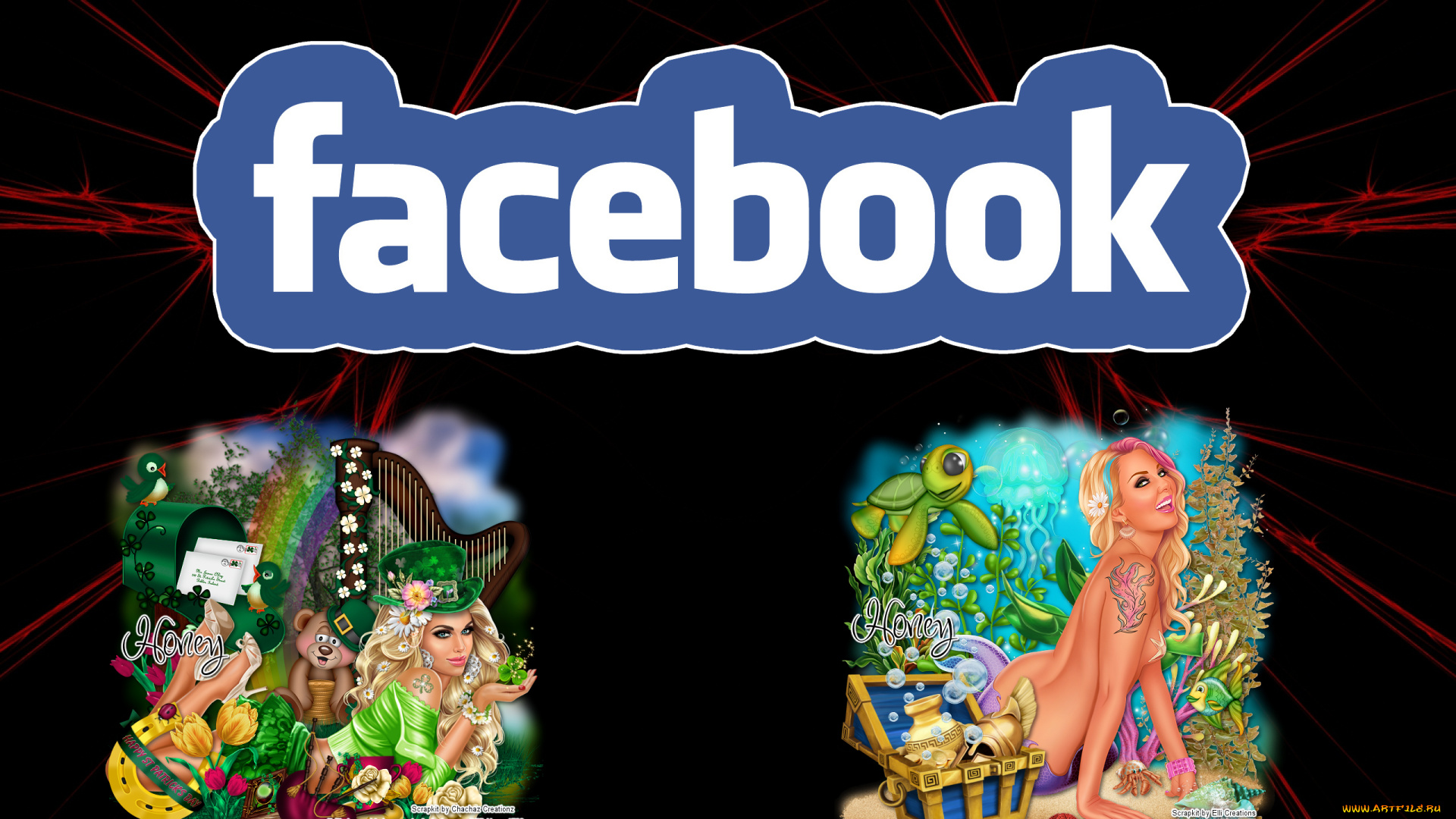 компьютеры, facebook, фон, логотип