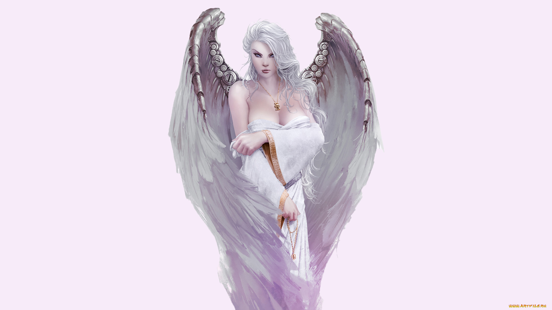 рисованное, комиксы, фон, девушка, крылья, взгляд