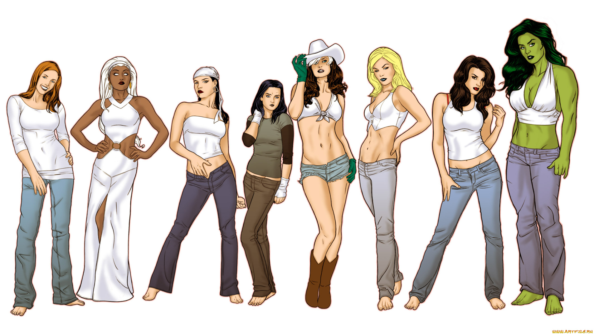 рисованное, комиксы, одежда, взгляд, фон, девушки