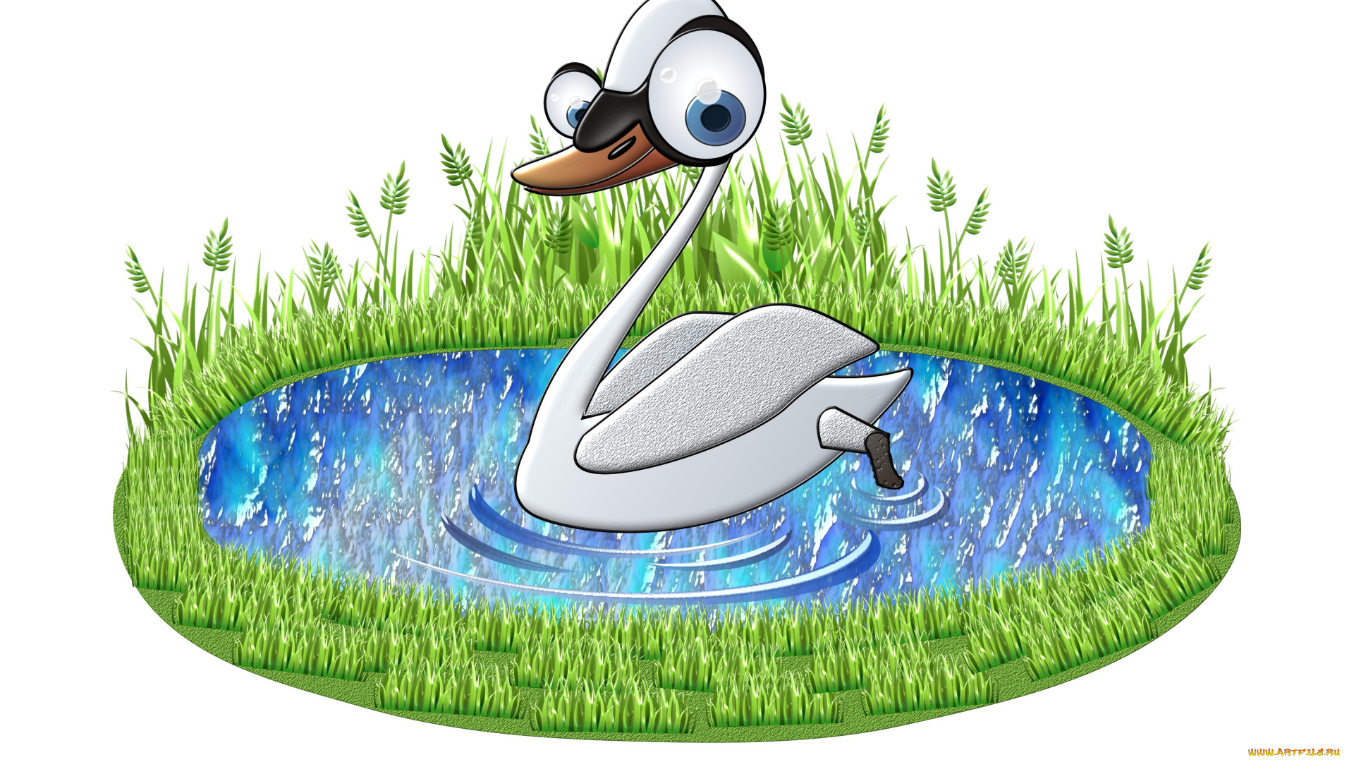 векторная, графика, животные, , animals, лебедь