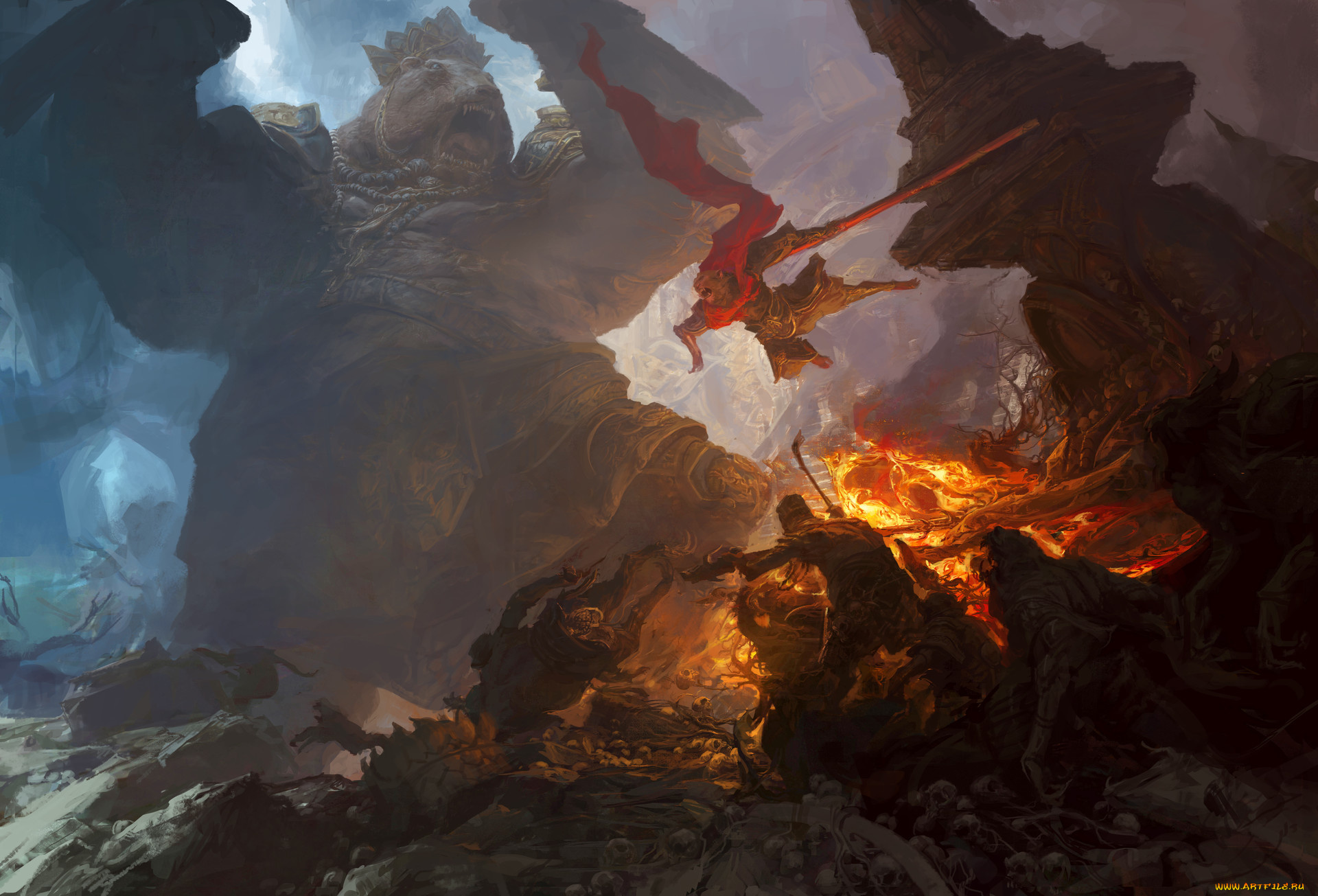 фэнтези, существа, великан, фон, обезьяны